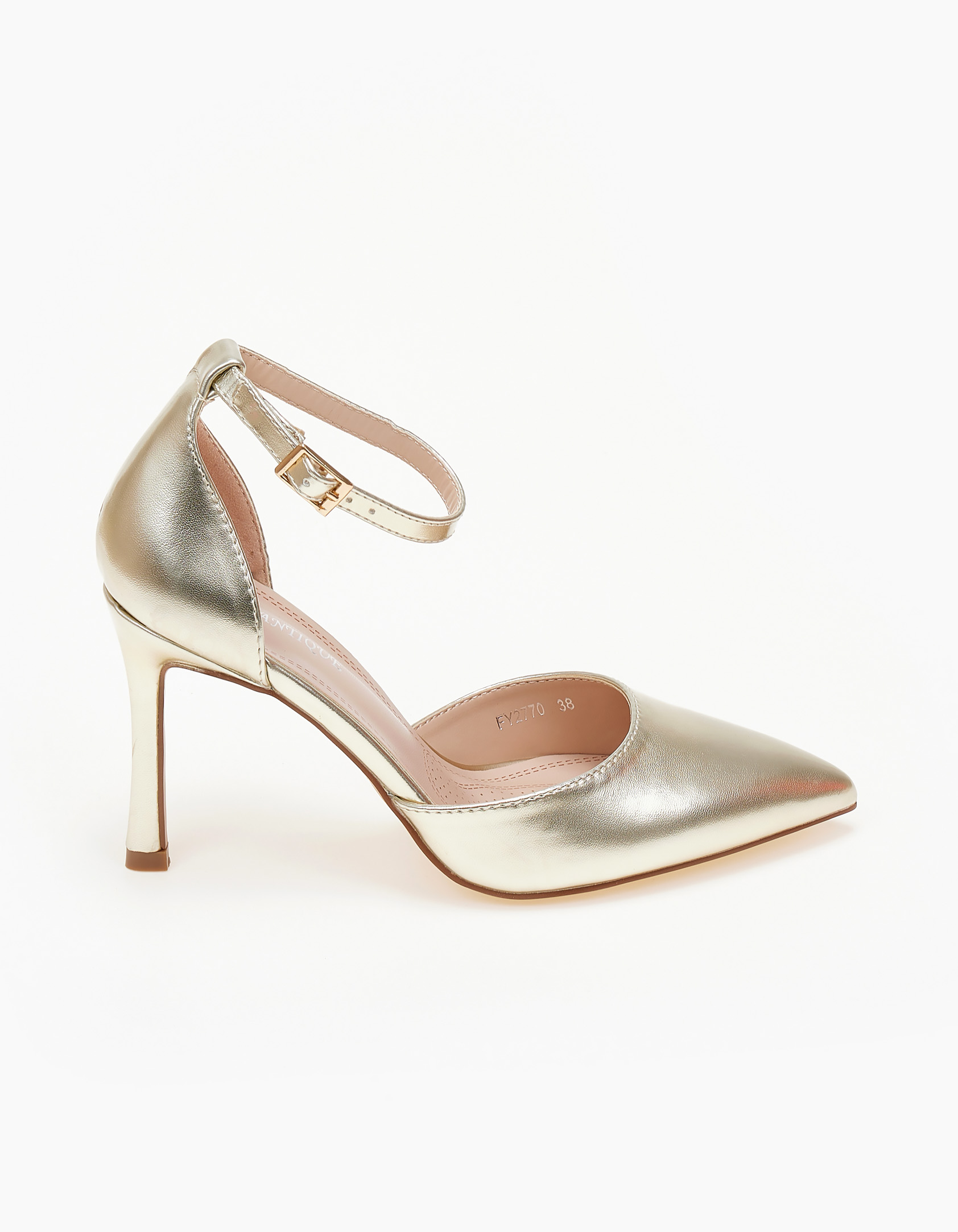 Μυτερές γόβες με λεπτό τακούνι και μπαρέτα - Χρυσό φωτογραφία