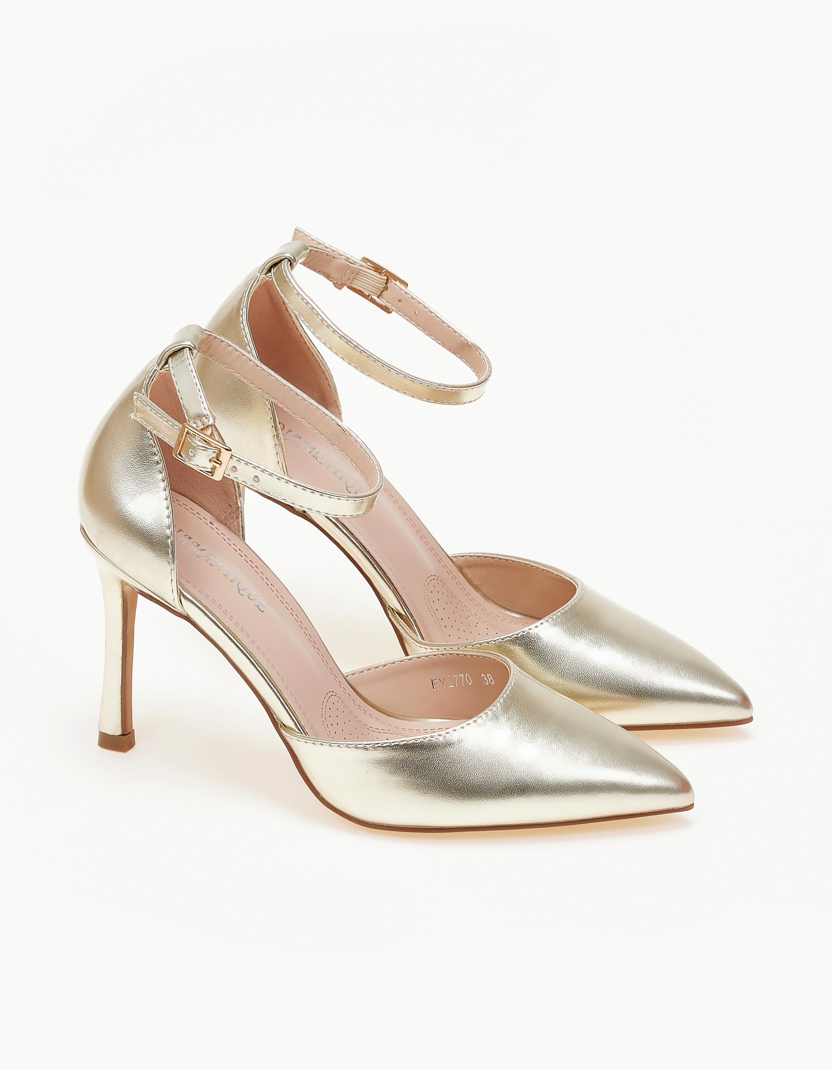 Issue Μυτερές γόβες με λεπτό τακούνι και μπαρέτα - Χρυσό