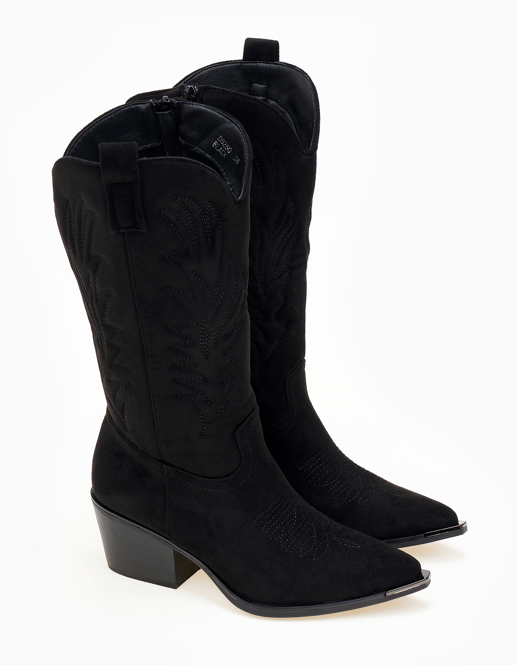Μπότες cowboy με suede υφή - Μαύρο