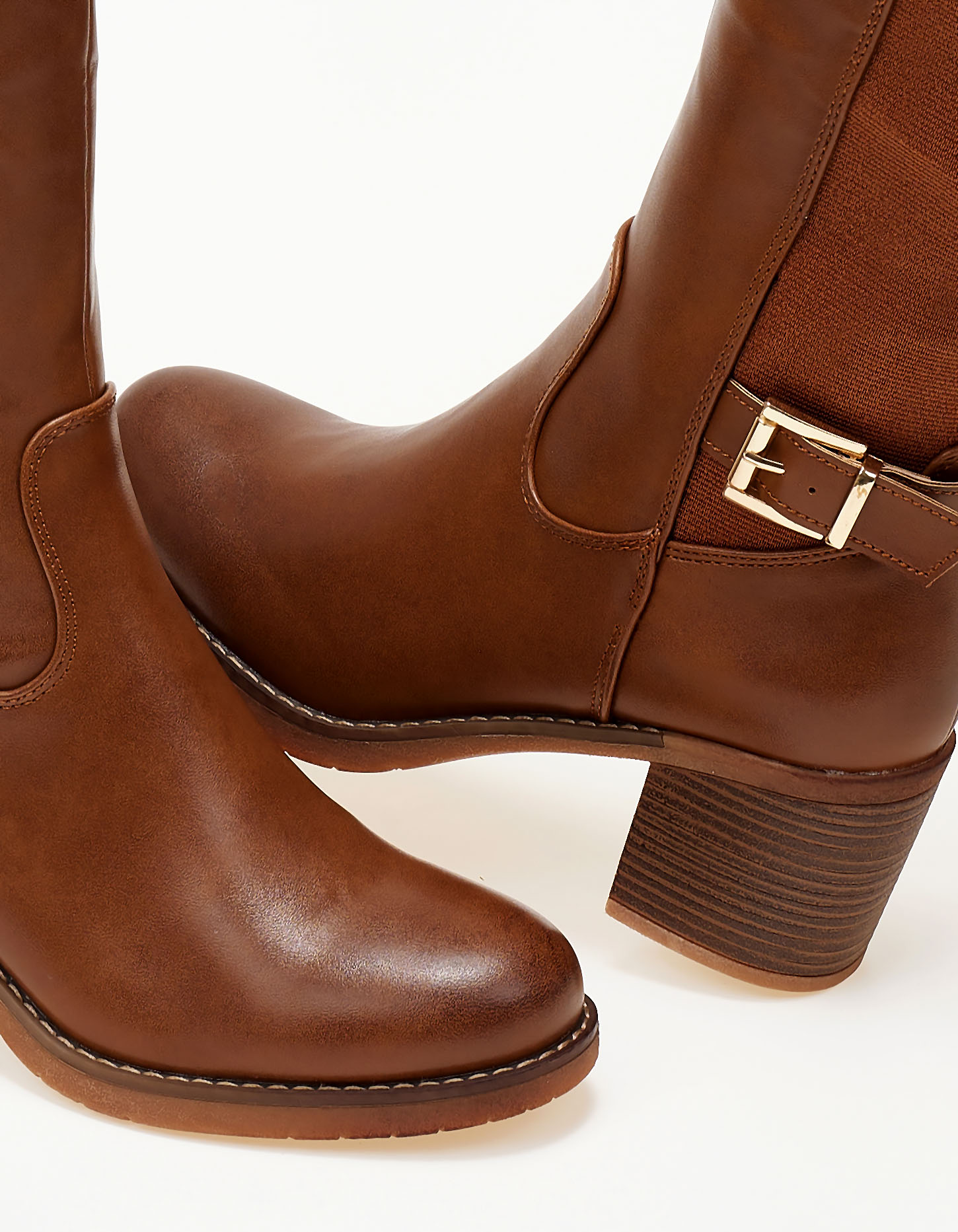 Μπότες με χοντρό τακούνι και λάστιχο - Κάμελ φωτογραφία