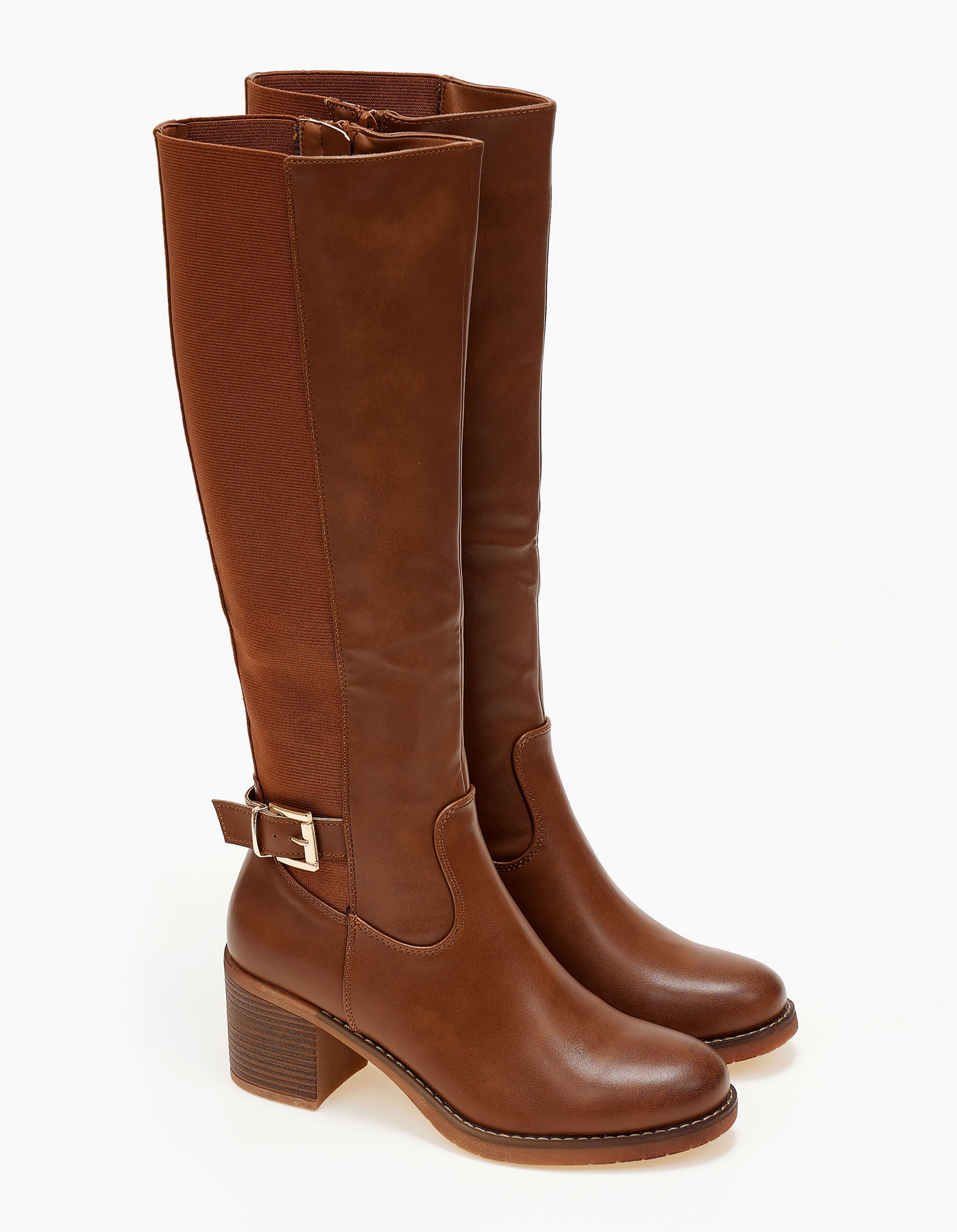 Issue Μπότες με χοντρό τακούνι και λάστιχο - Κάμελ