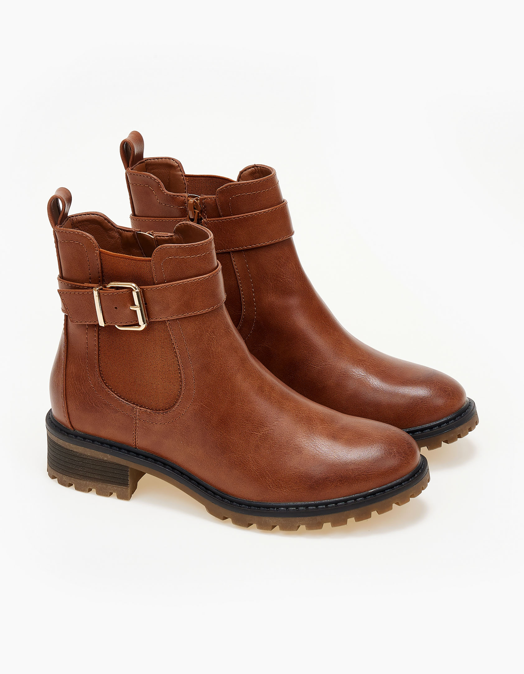 Χαμηλά ankle boots με λάστιχο και φερμουάρ - Κάμελ