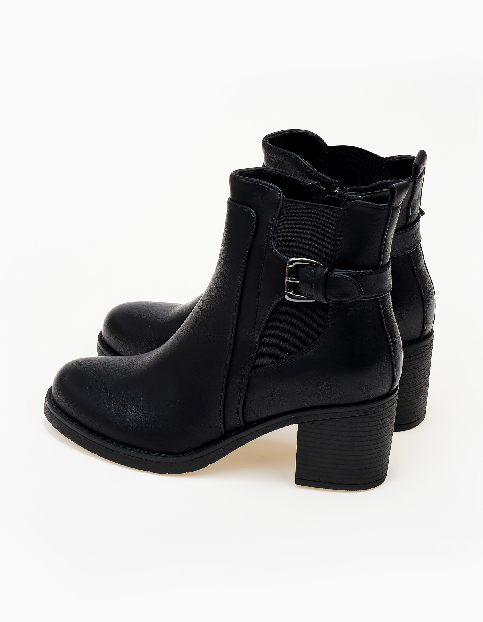 Μποτάκια basic με χοντρό τακούνι - Μαύρο φωτογραφία