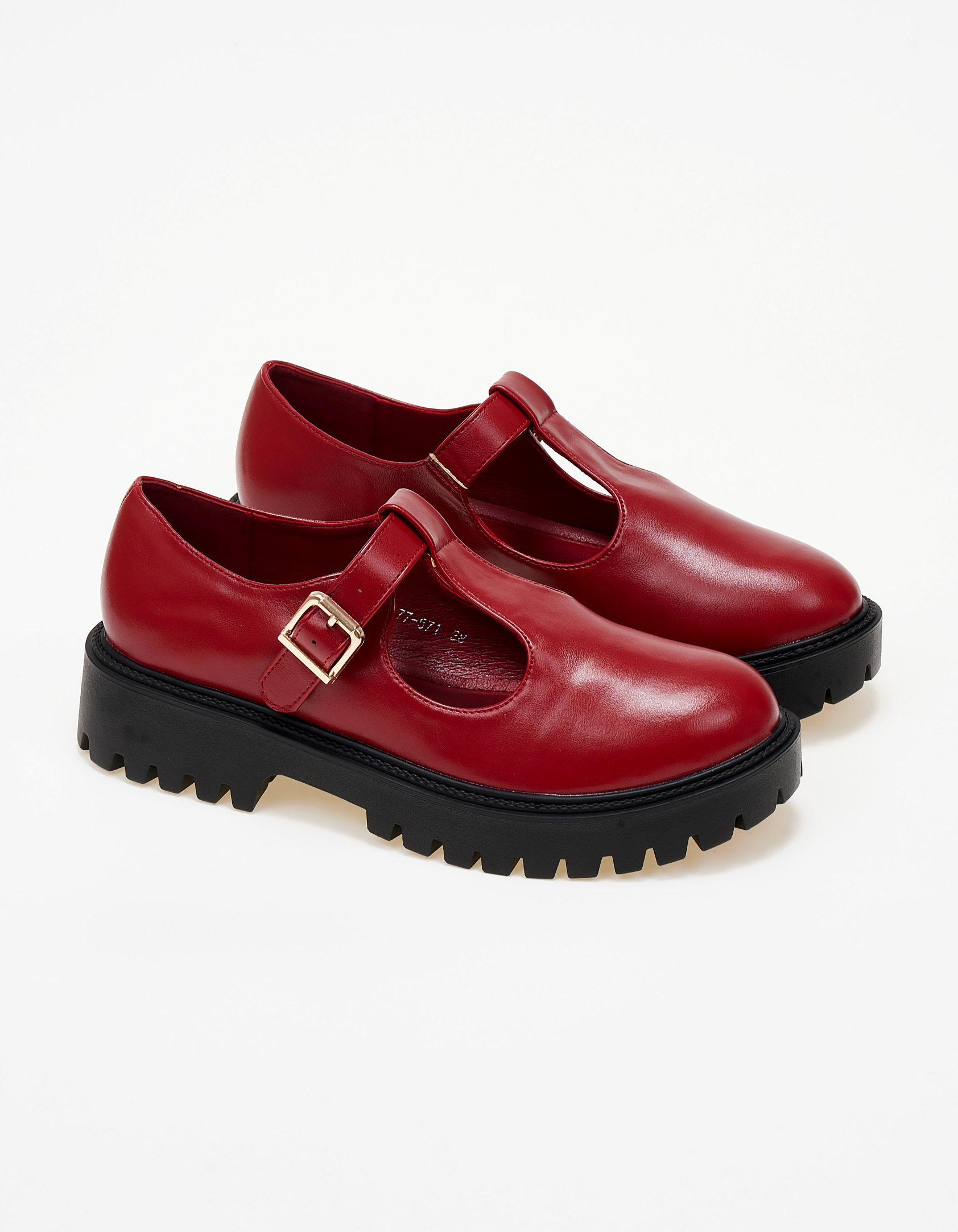 Loafers με μπαρέτα και τρακτερωτή σόλα - Μπορντώ