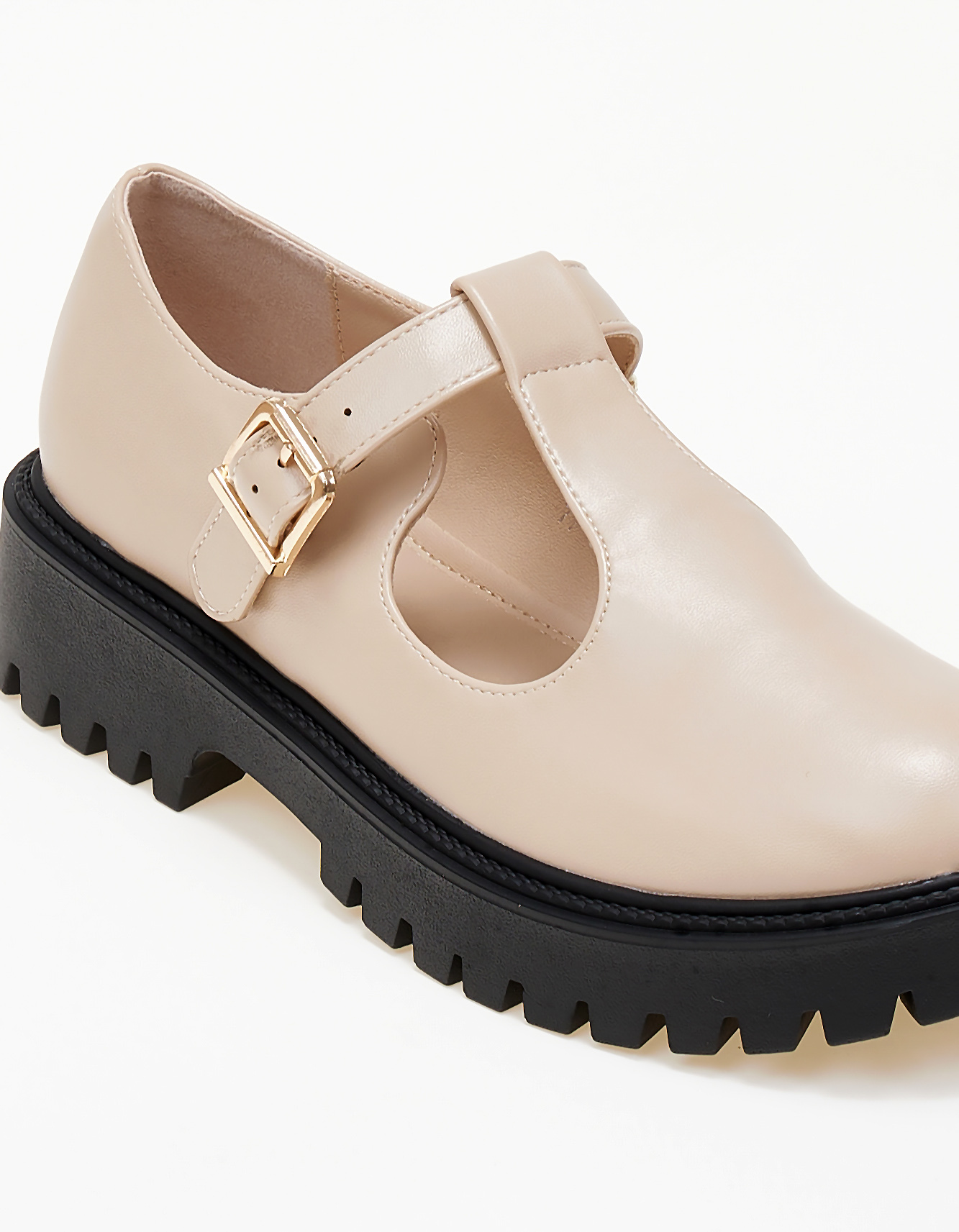 Loafers με μπαρέτα και τρακτερωτή σόλα - Μπεζ φωτογραφία