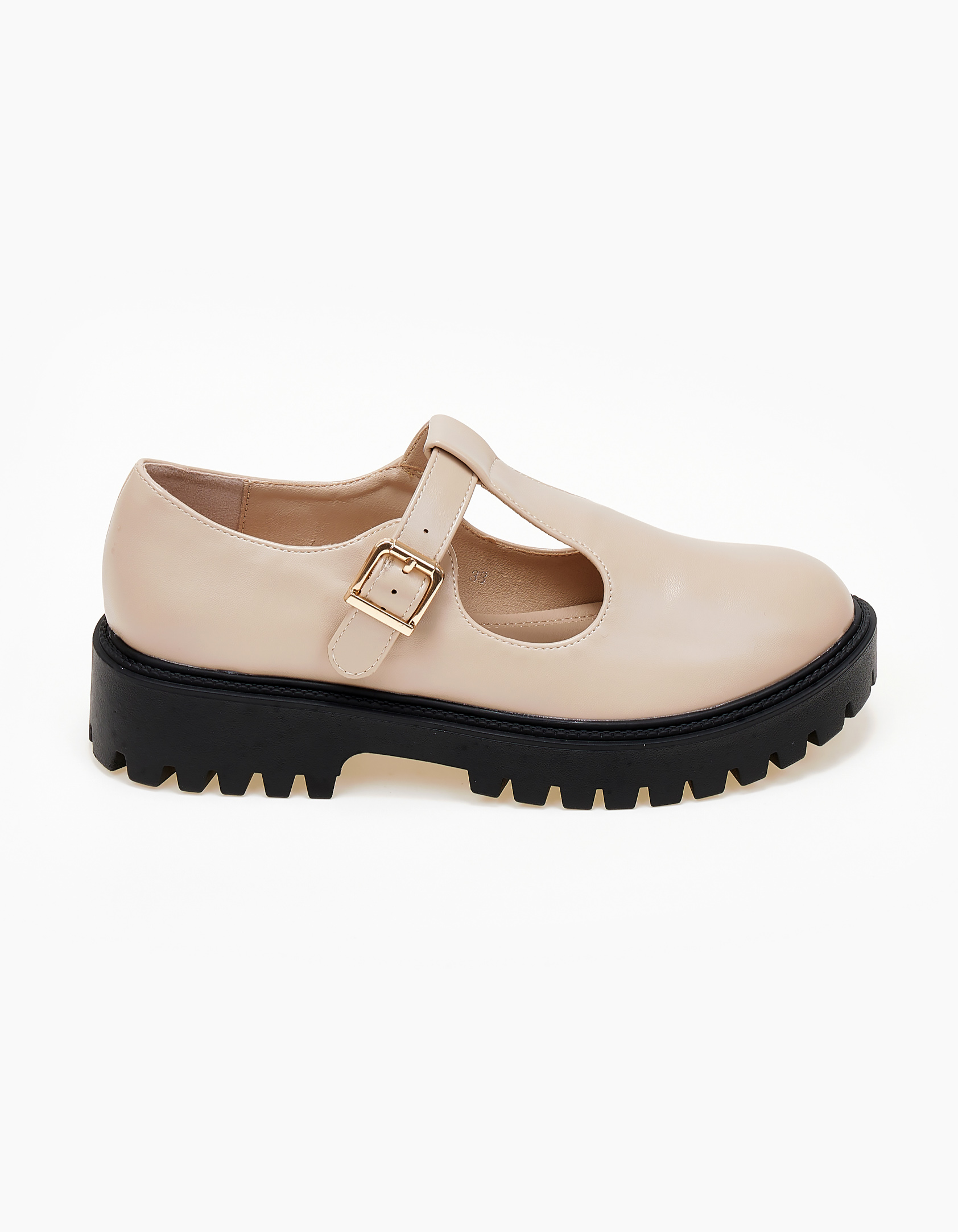 Loafers με μπαρέτα και τρακτερωτή σόλα - Μπεζ φωτογραφία