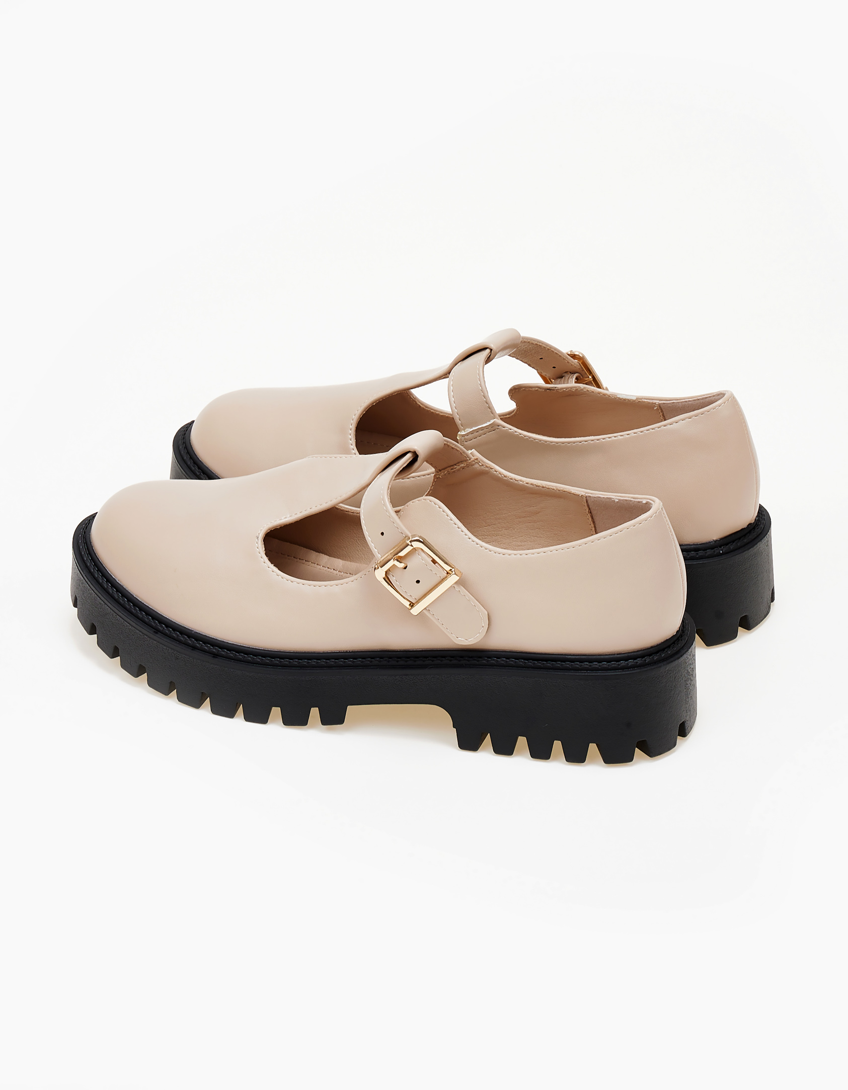 Loafers με μπαρέτα και τρακτερωτή σόλα - Μπεζ φωτογραφία