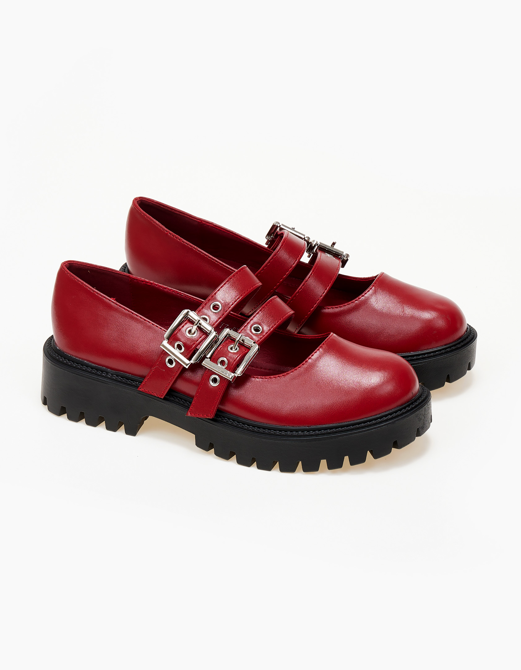 Loafers με μπαρέτα και τρακτερωτή σόλα - Μπορντώ