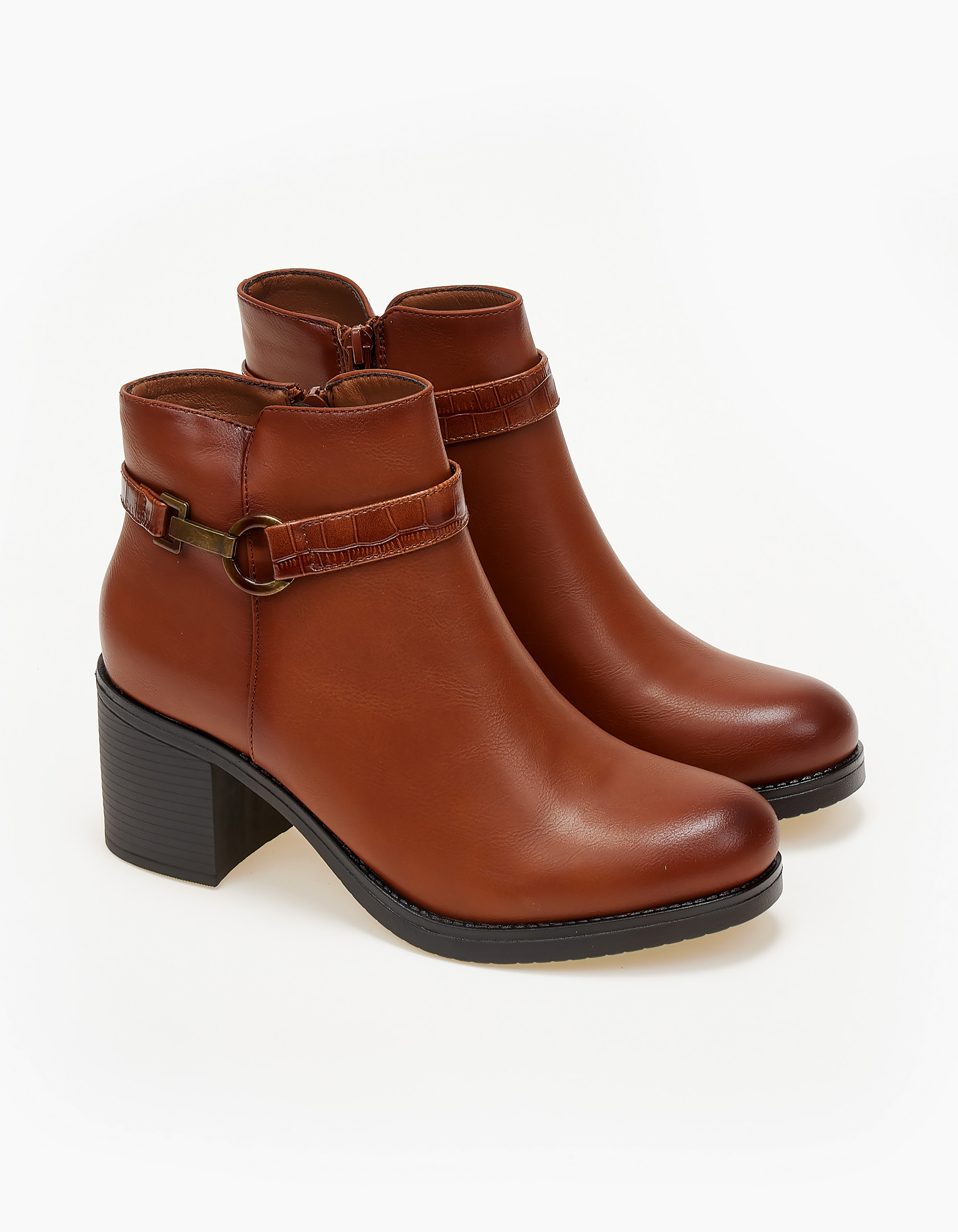 Ankle boots με χοντρό τακούνι - Κάμελ