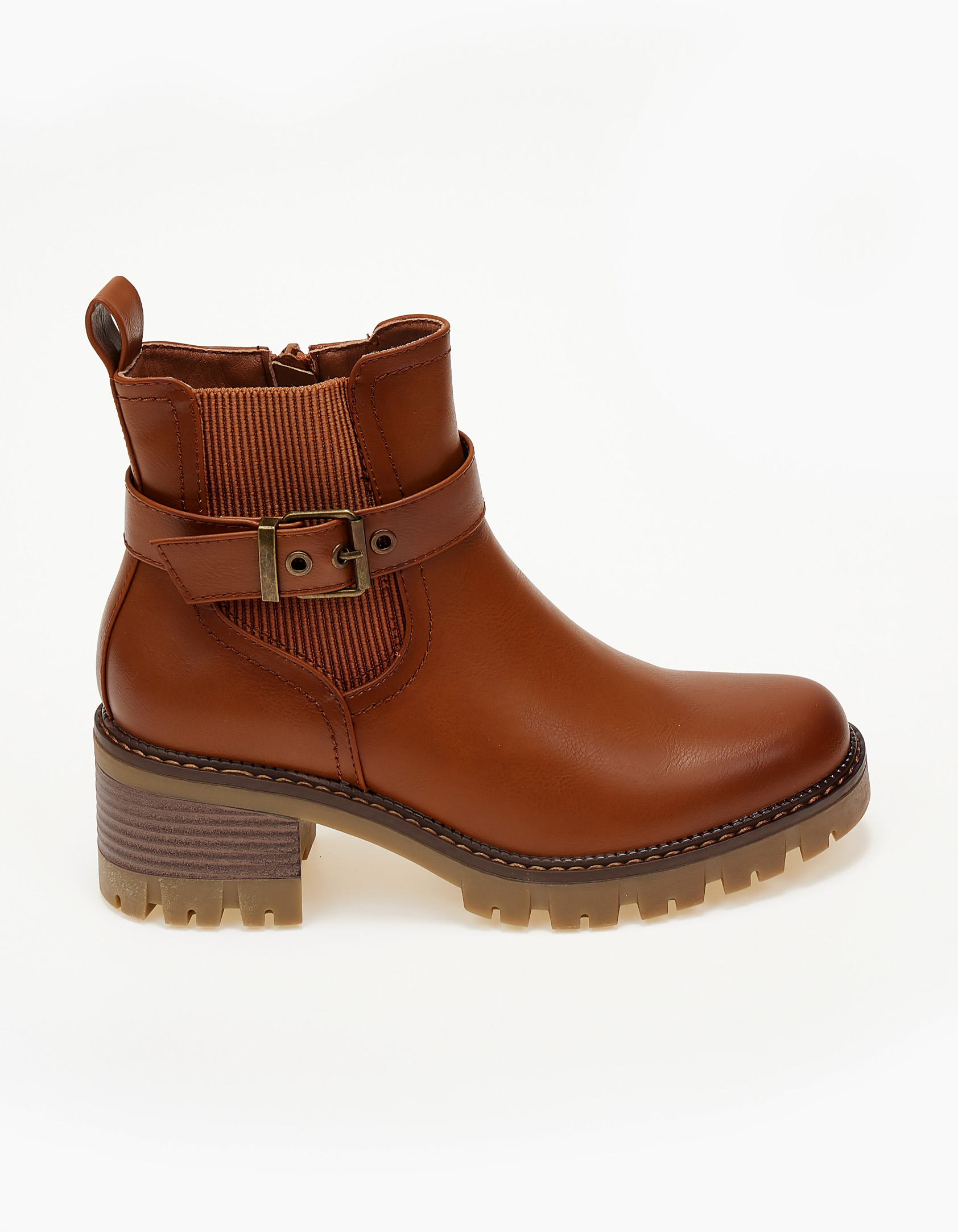 Ankle boots με χοντρό τακούνι και τρακτερωτή σόλα - Κάμελ φωτογραφία