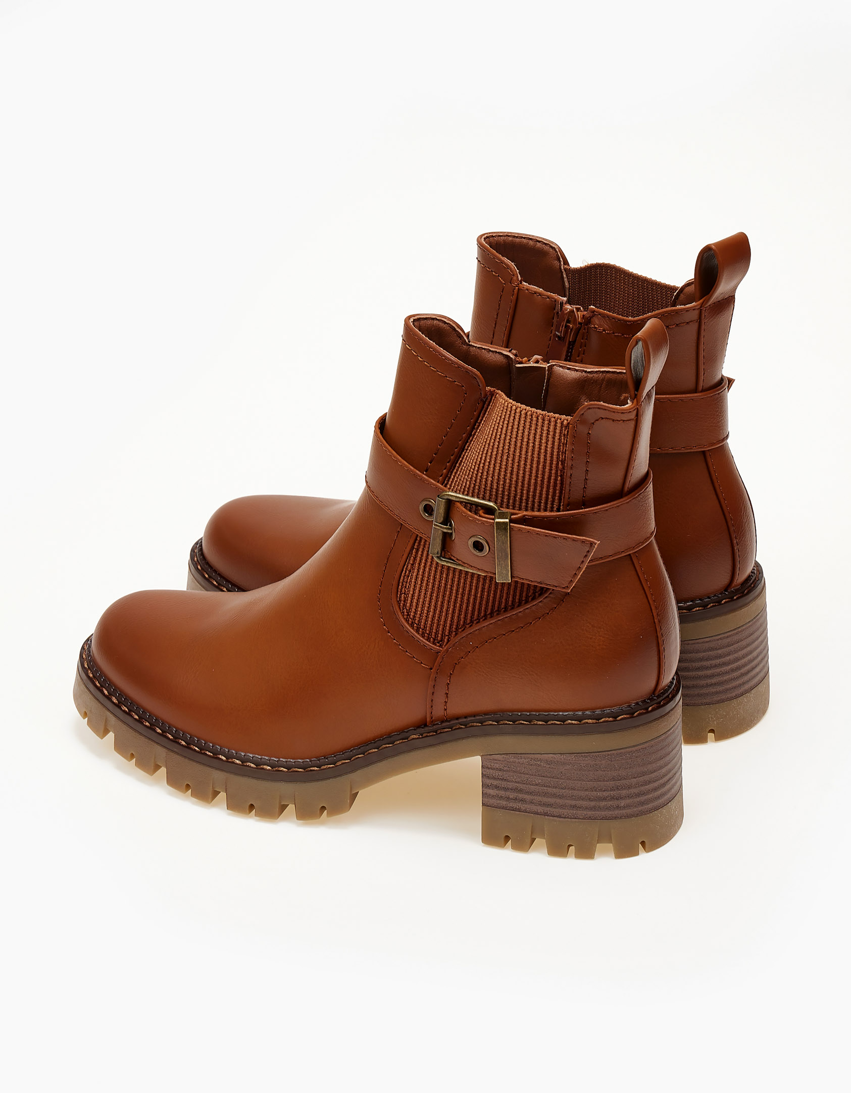Ankle boots με χοντρό τακούνι και τρακτερωτή σόλα - Κάμελ φωτογραφία