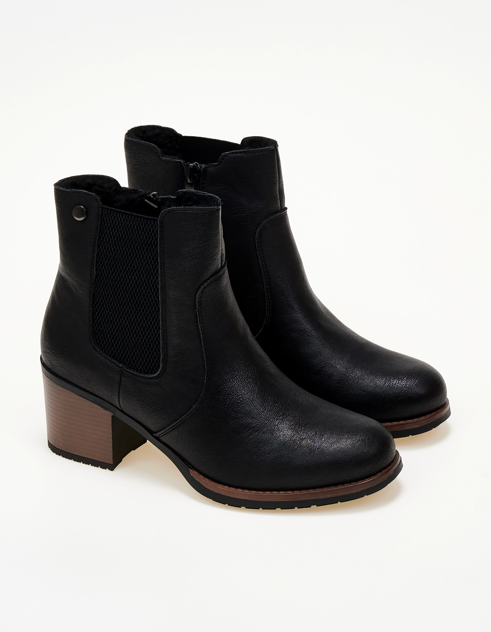 Ankle boots με χοντρό τακούνι και λάστιχο - Μαύρο