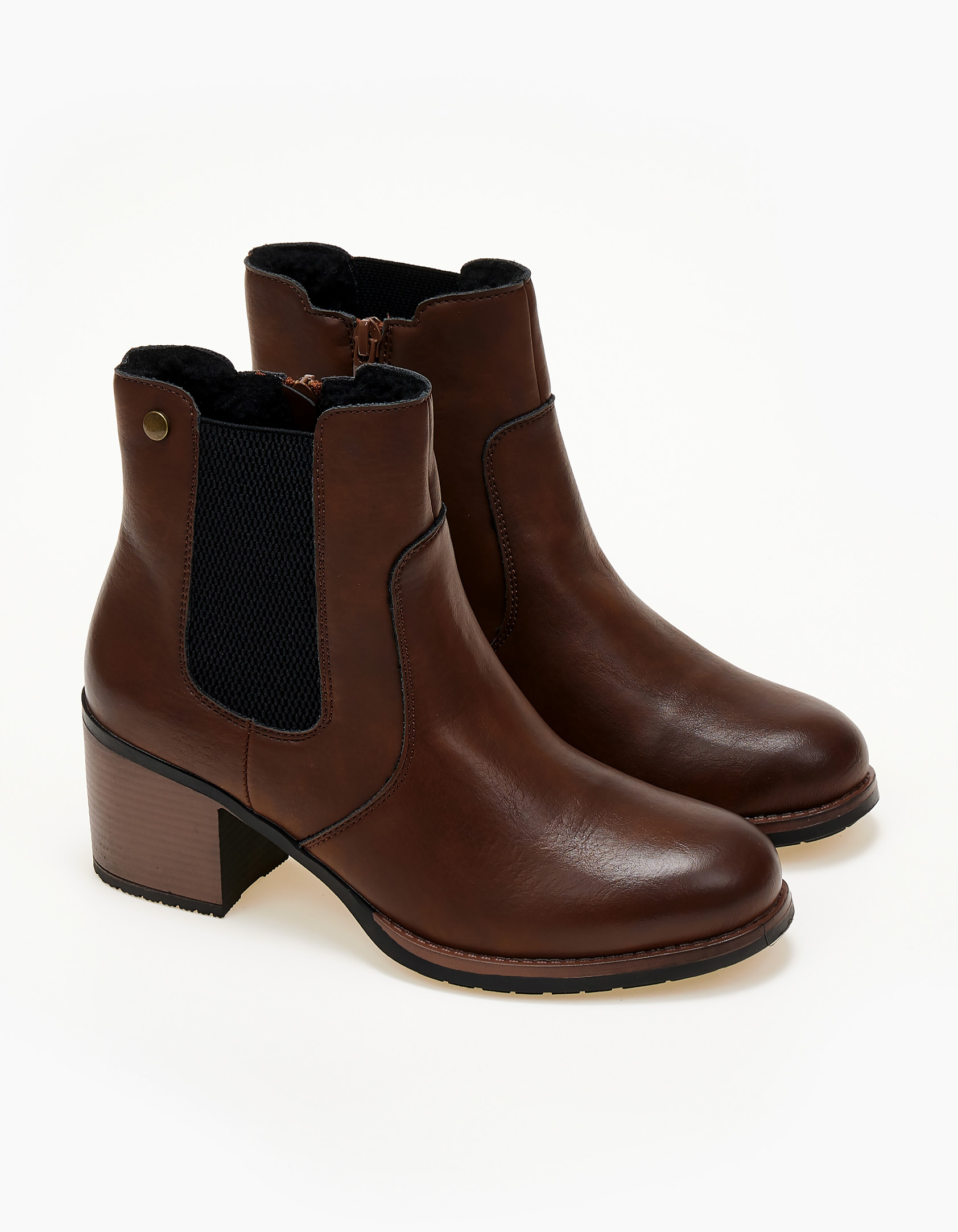 Ankle boots με χοντρό τακούνι και λάστιχο - Κάμελ