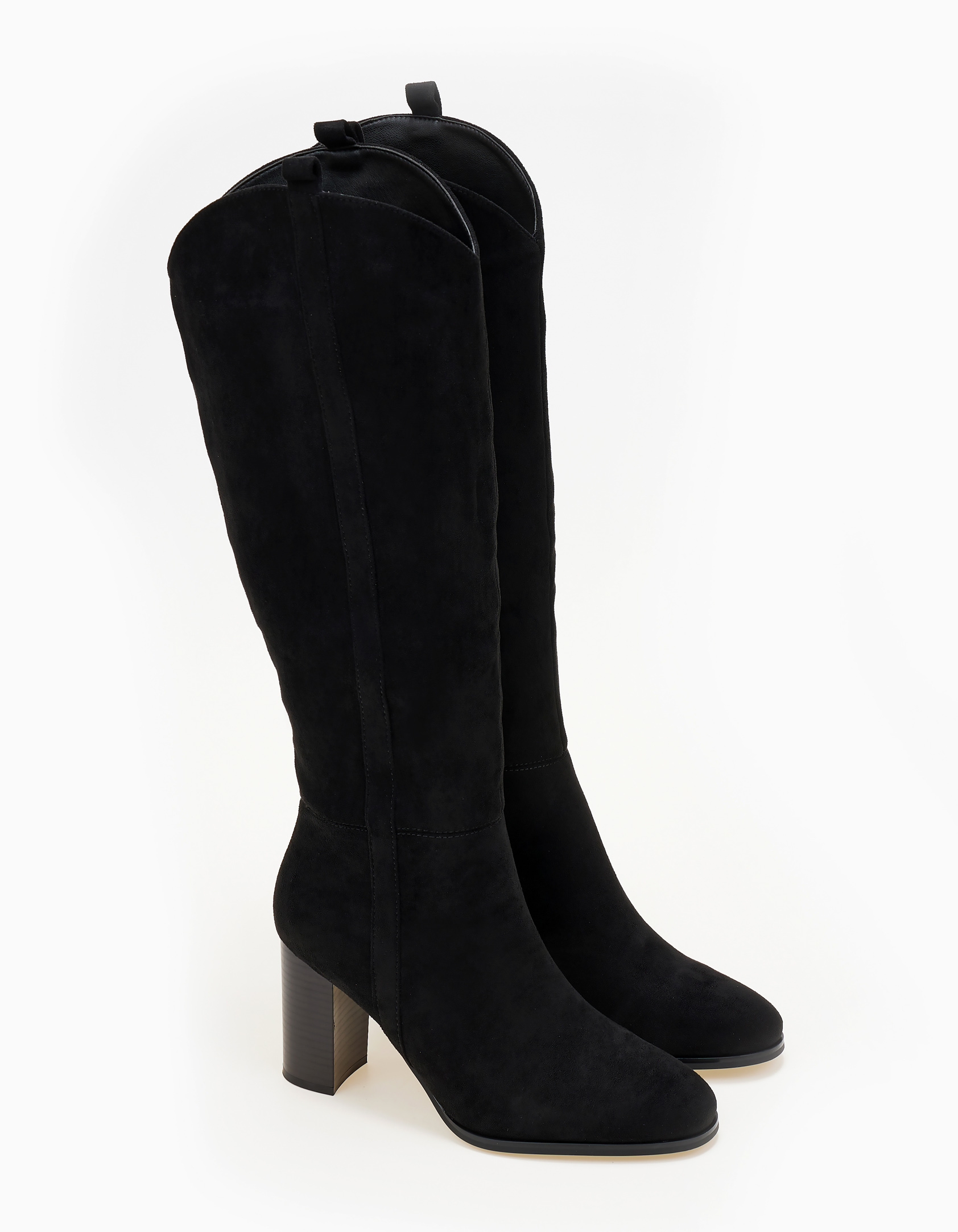 Μπότες με suede υφή και χοντρό τακούνι - Μαύρο