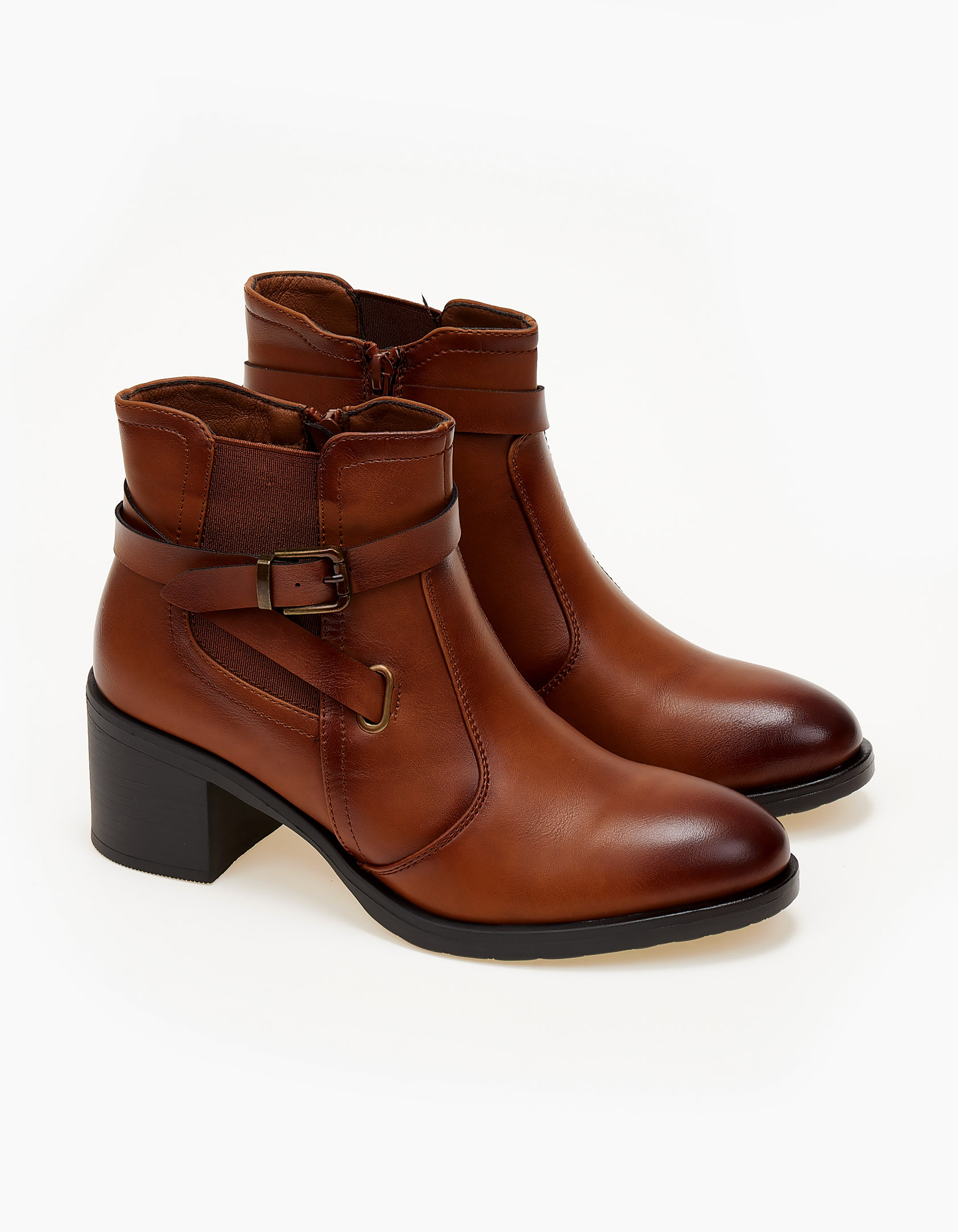 Ankle boots με χοντρό τακούνι - Κάμελ