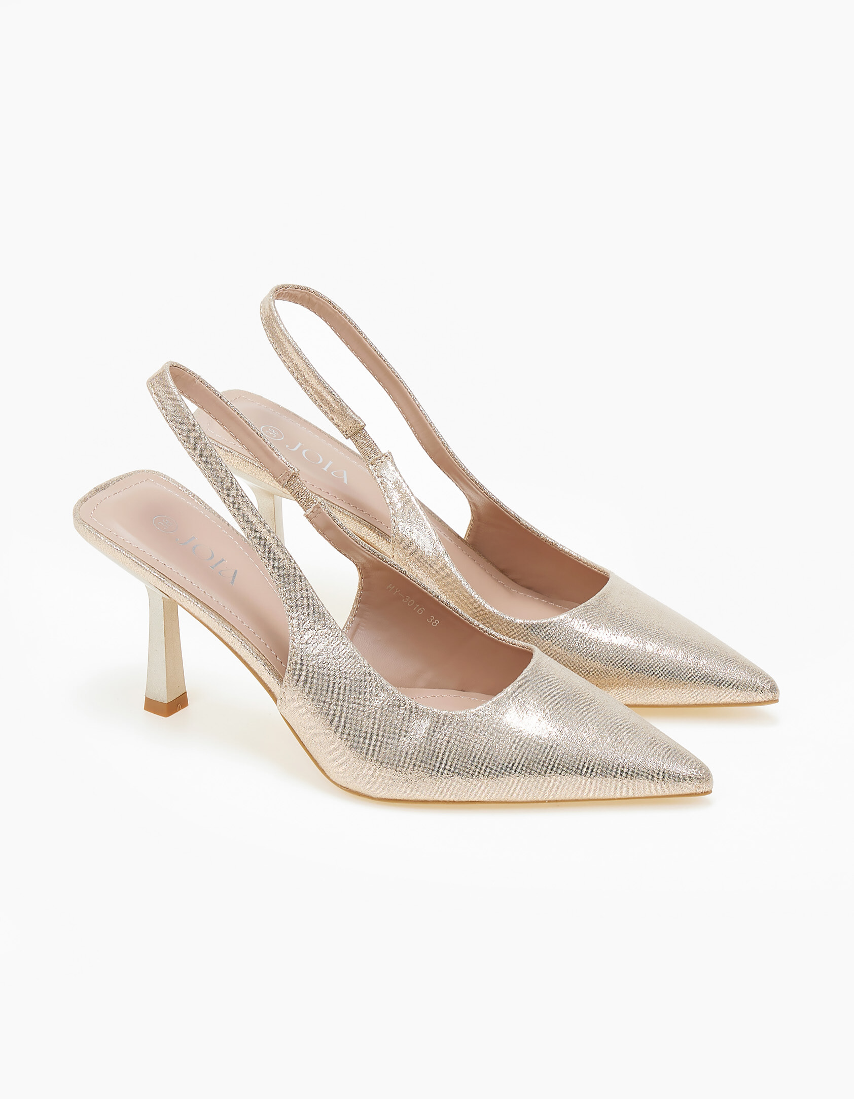 Open heel μυτερές shiny γόβες με λεπτό τακούνι - Χρυσό φωτογραφία