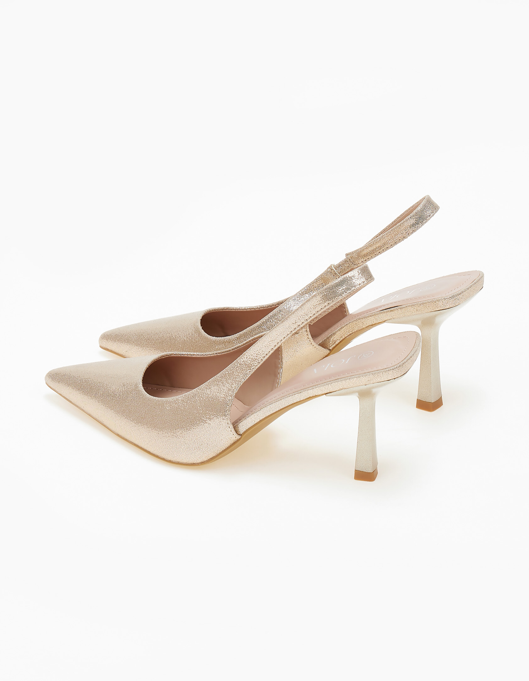 Open heel μυτερές shiny γόβες με λεπτό τακούνι - Χρυσό φωτογραφία