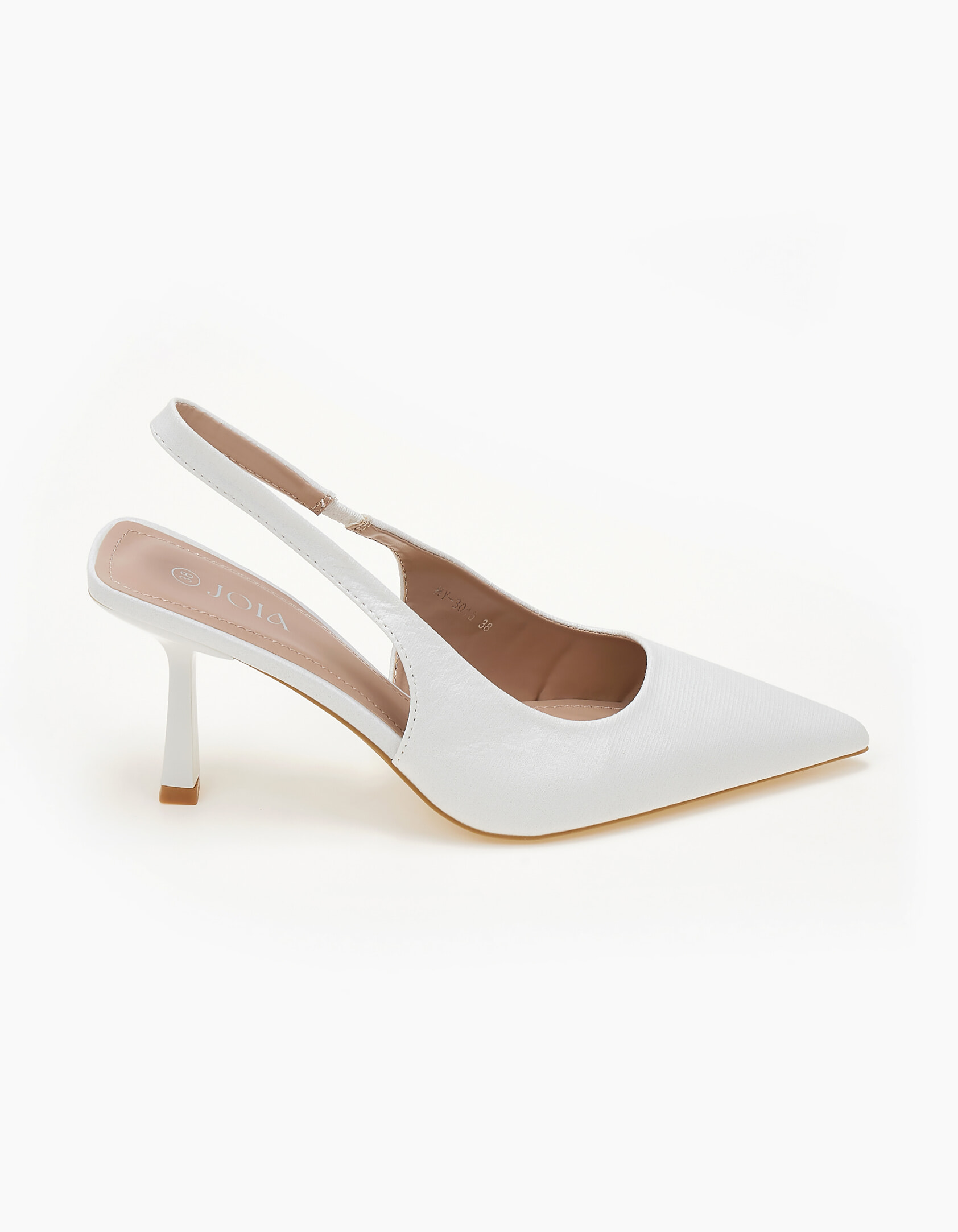 Open heel μυτερές shiny γόβες με λεπτό τακούνι - Λευκό