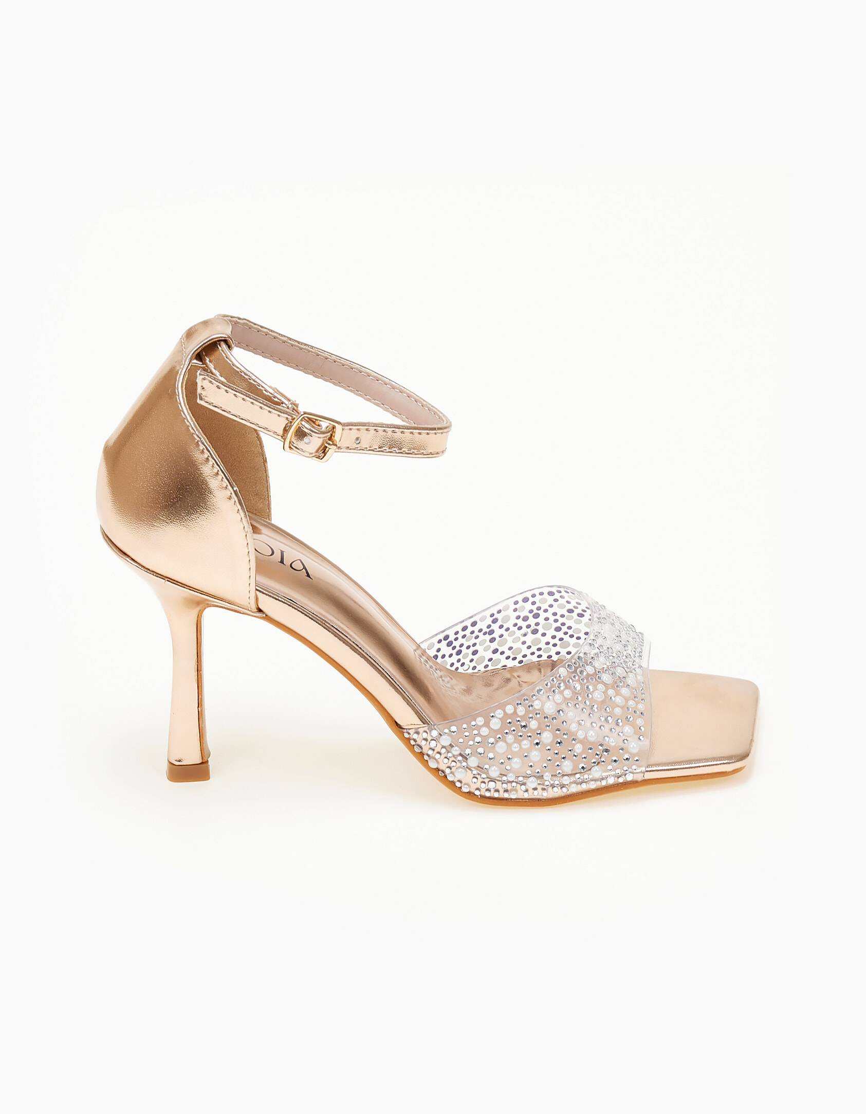 Πέδιλα με διαφάνεια και strass - Rose Gold