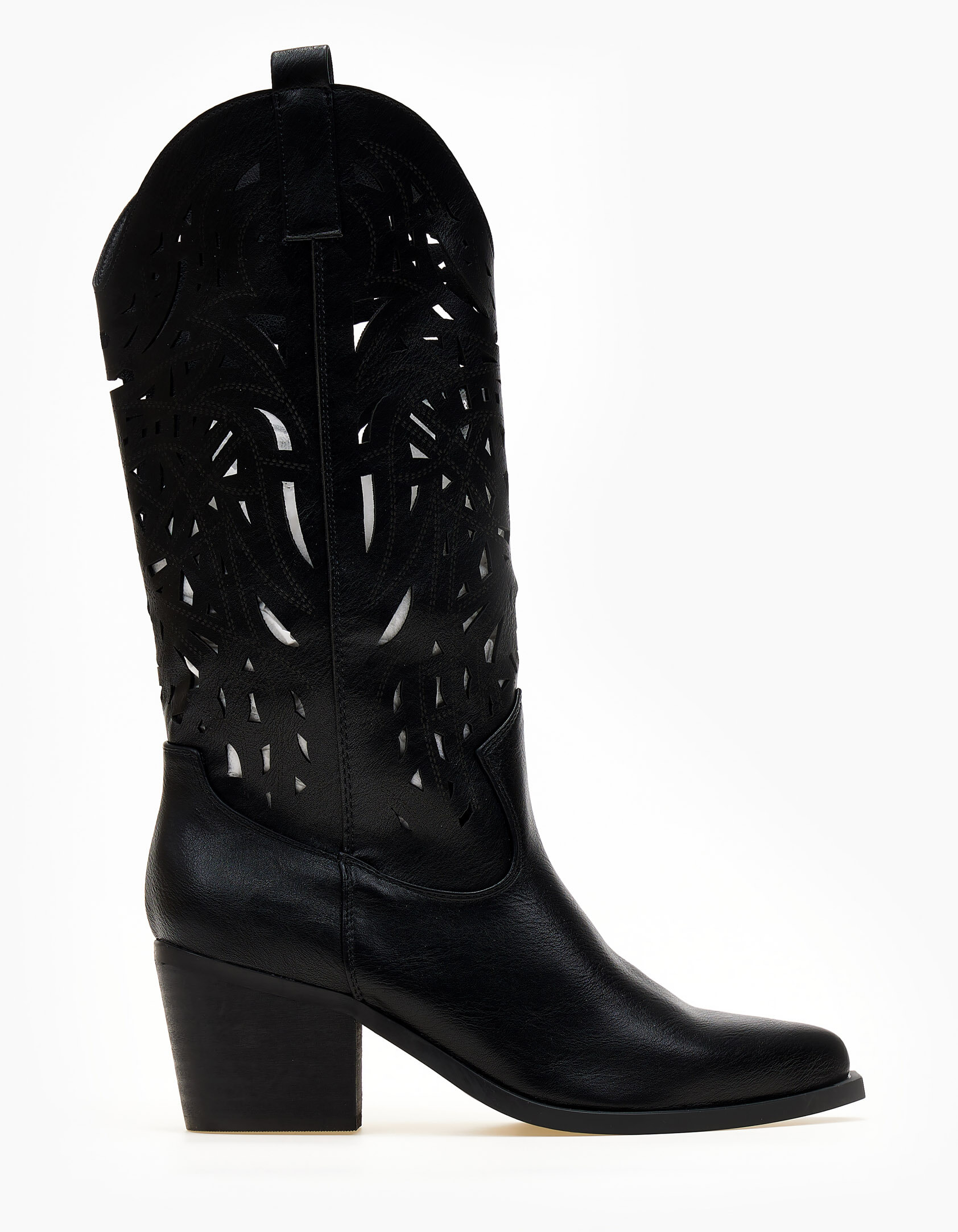 Μπότες cowboy με laser cut σχέδιο - Μαύρο