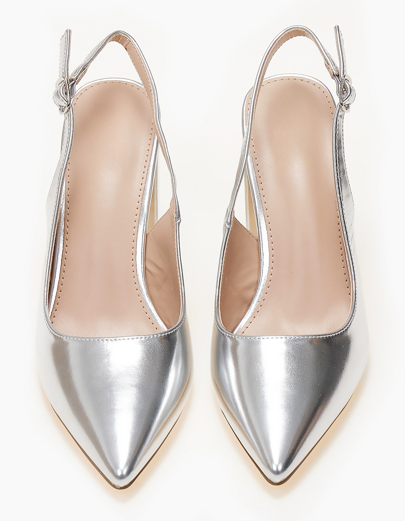 Open heel μυτερές γόβες με χοντρό τακούνι - Ασημί φωτογραφία