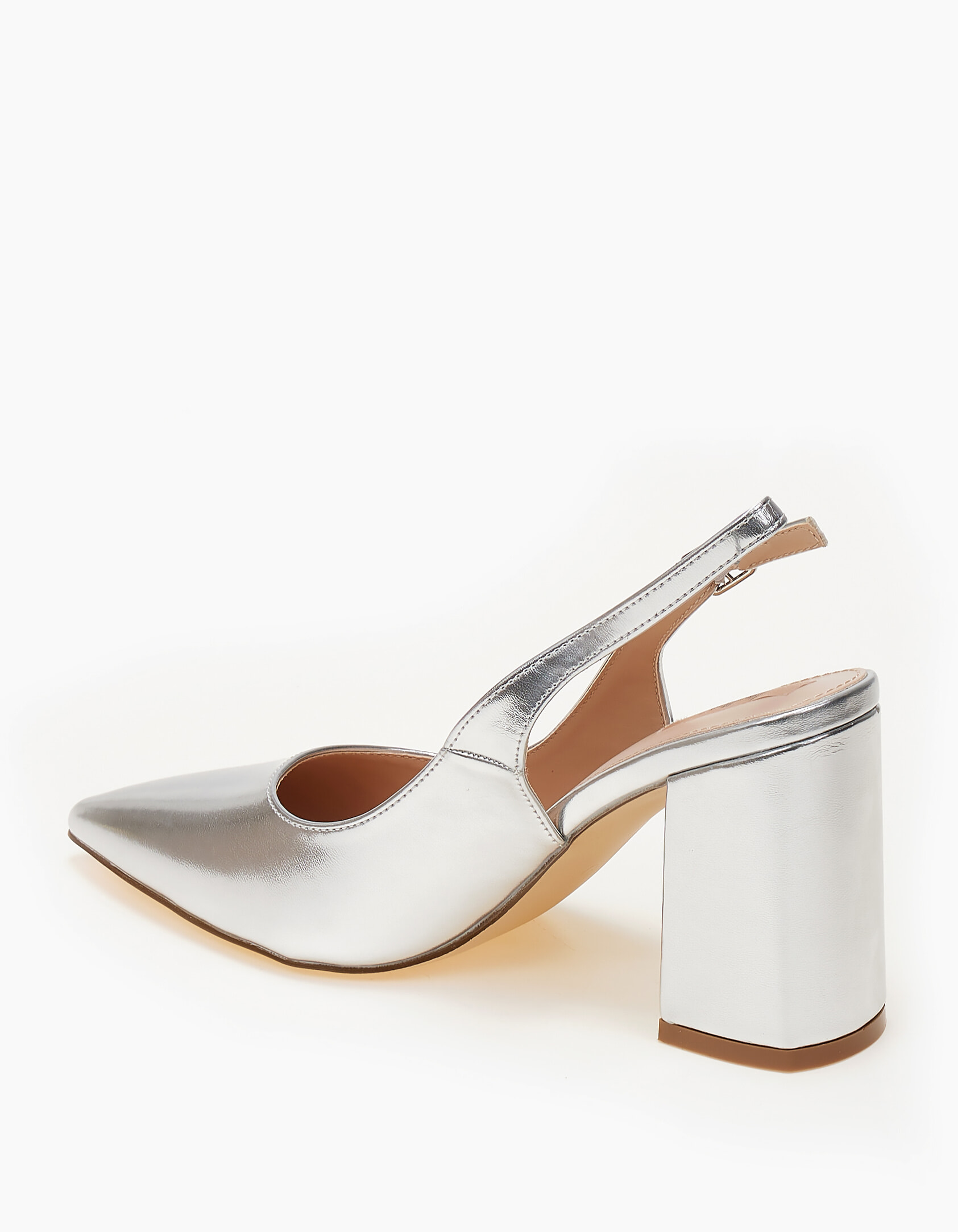 Open heel μυτερές γόβες με χοντρό τακούνι - Ασημί φωτογραφία