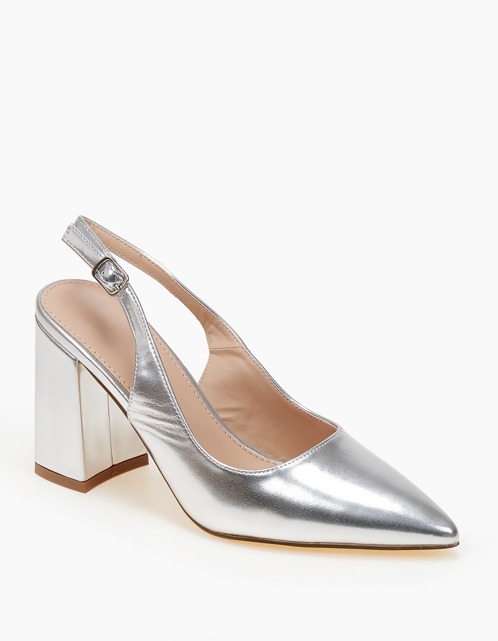 Issue Open heel μυτερές γόβες με χοντρό τακούνι - Ασημί