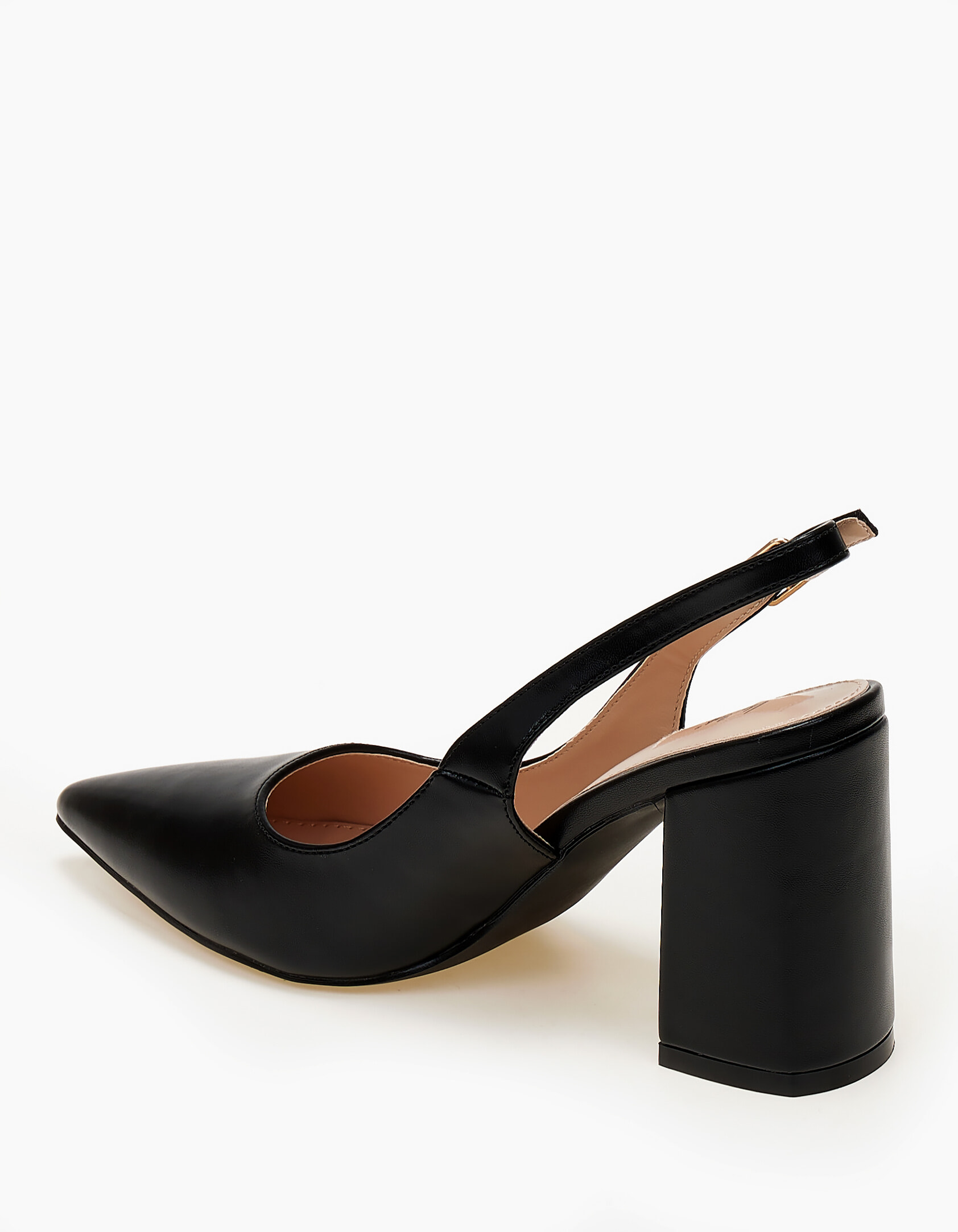 Open heel μυτερές γόβες με χοντρό τακούνι - Μαύρο φωτογραφία