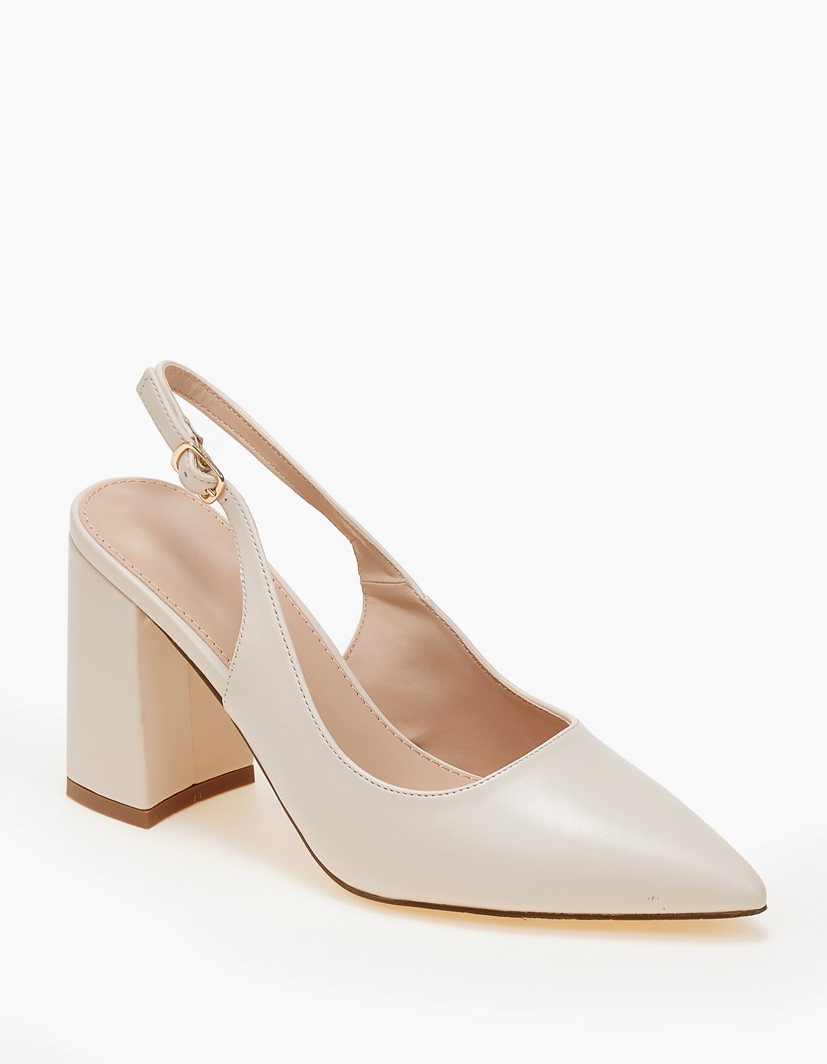 Open heel μυτερές γόβες με χοντρό τακούνι - Μπεζ φωτογραφία