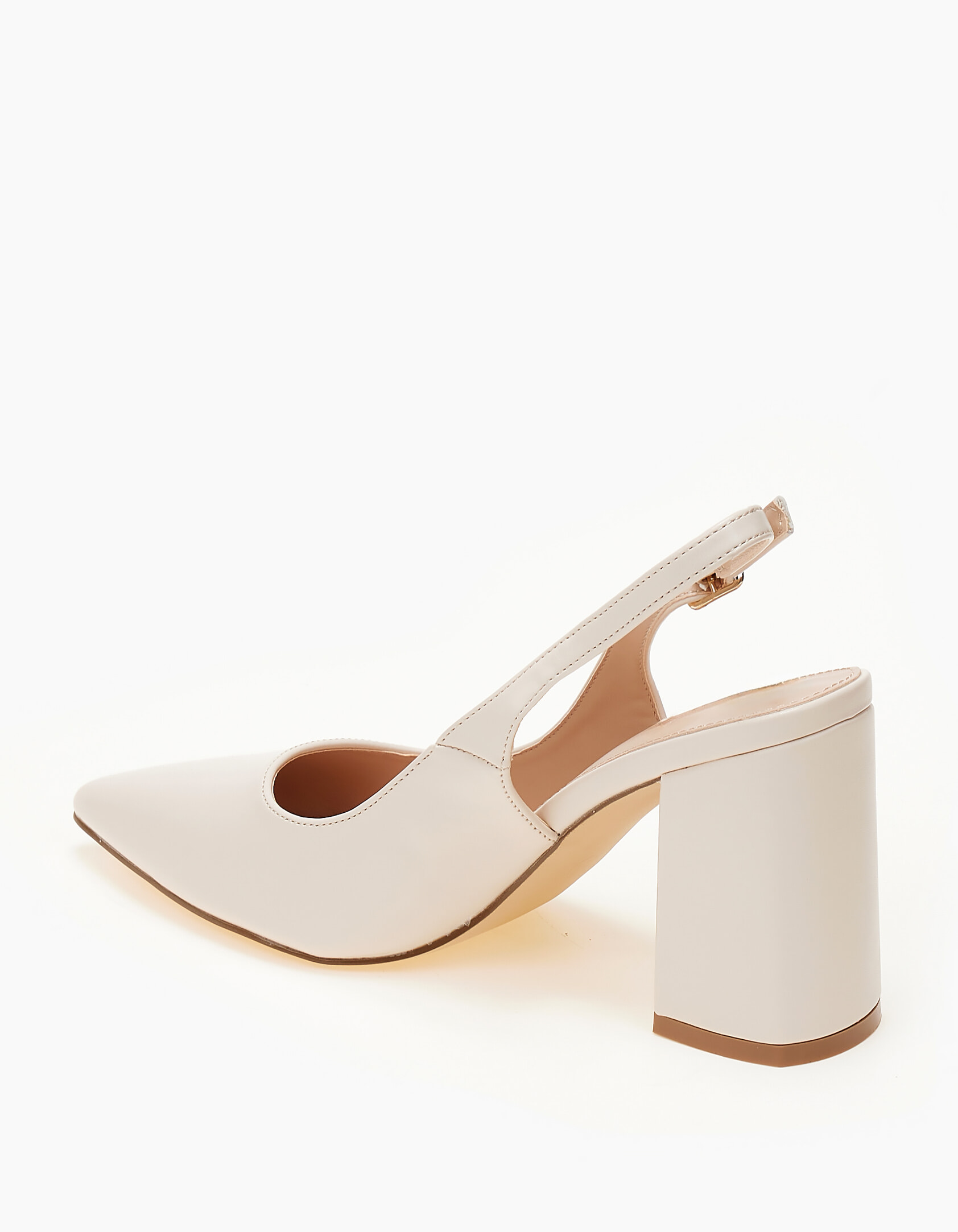 Open heel μυτερές γόβες με χοντρό τακούνι - Μπεζ φωτογραφία