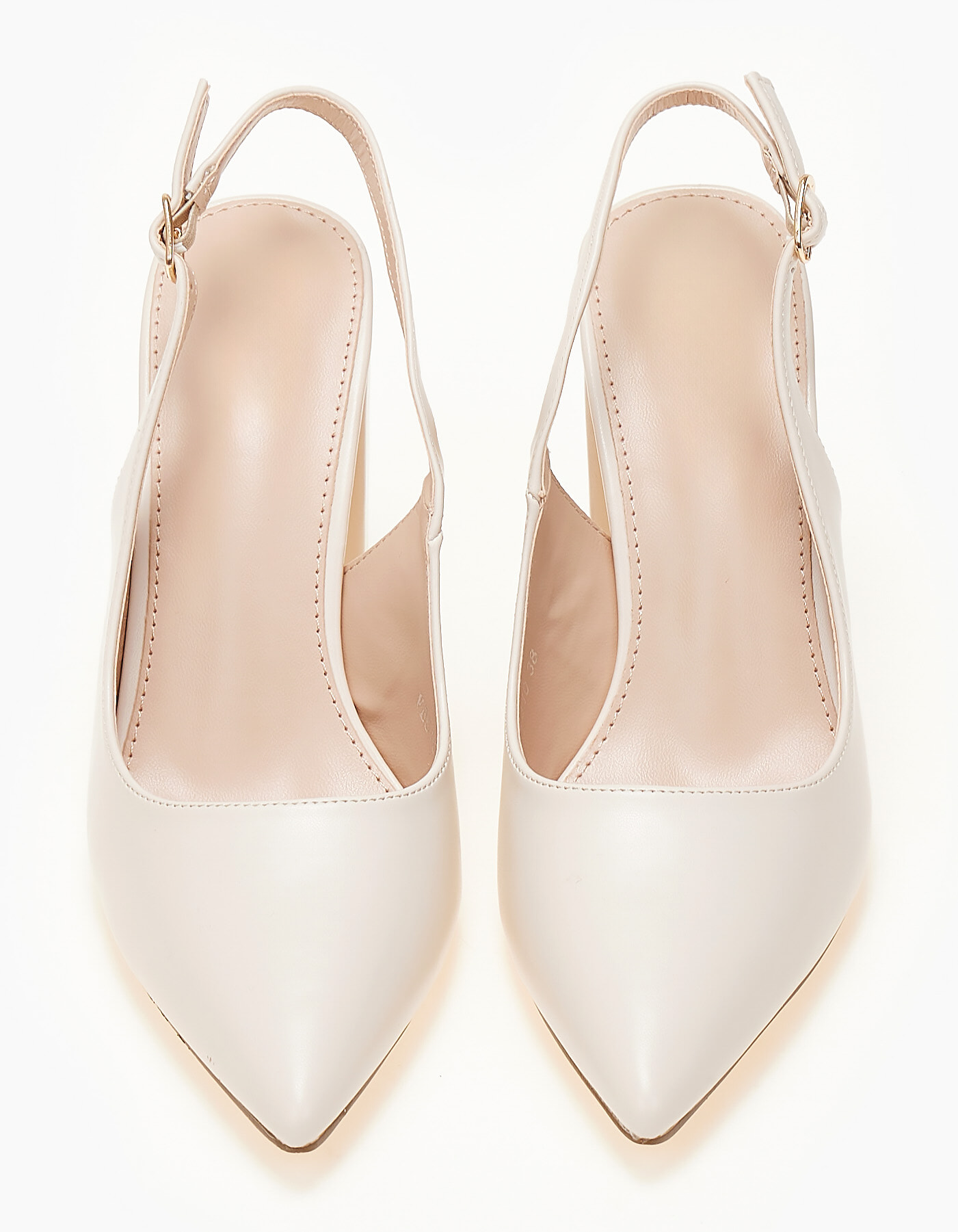 Open heel μυτερές γόβες με χοντρό τακούνι - Μπεζ φωτογραφία