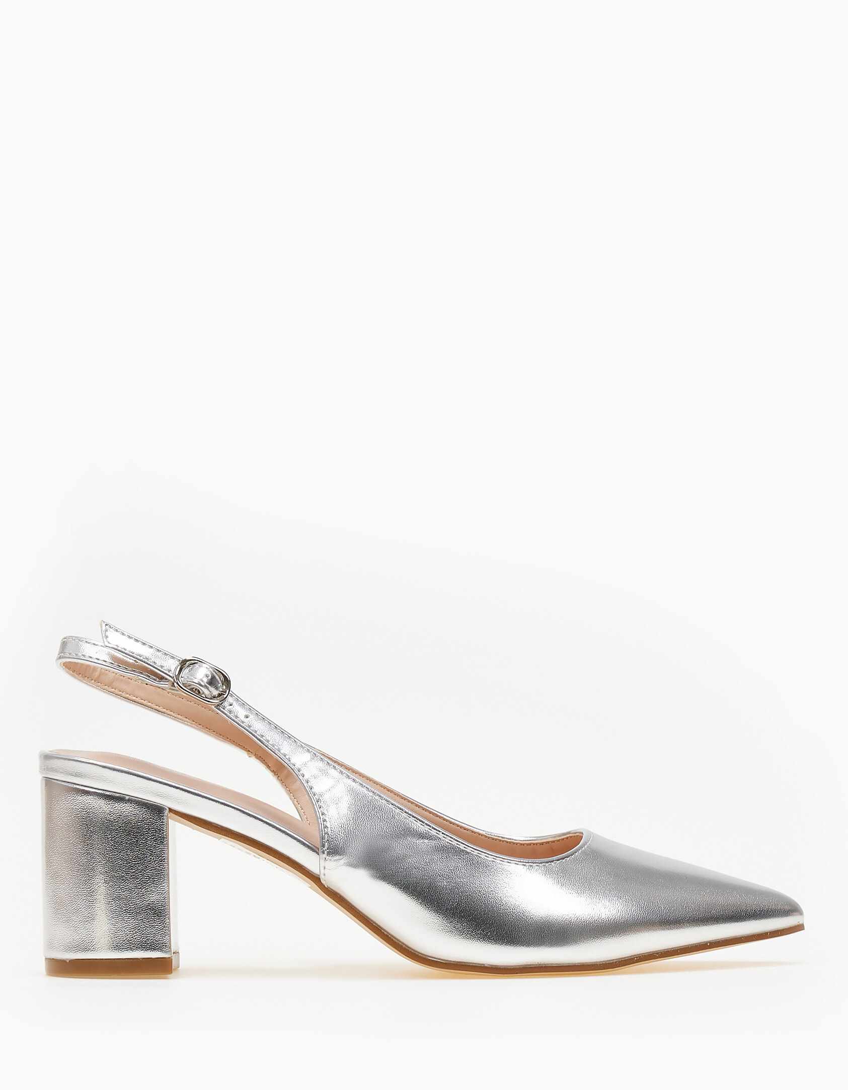 Open heel μυτερές γόβες με χοντρό τακούνι - Ασημί