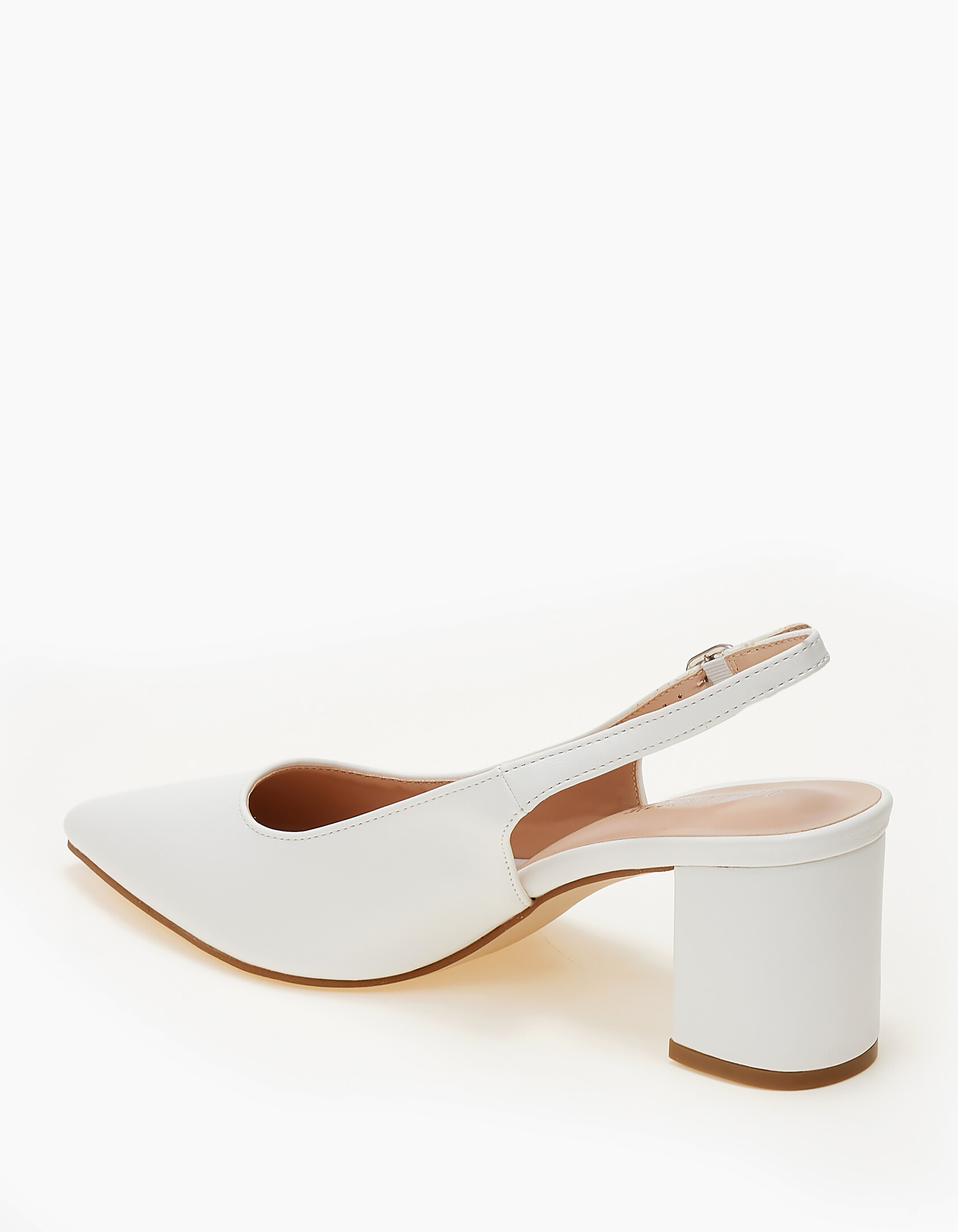 Open heel μυτερές γόβες με χοντρό τακούνι - Λευκό φωτογραφία