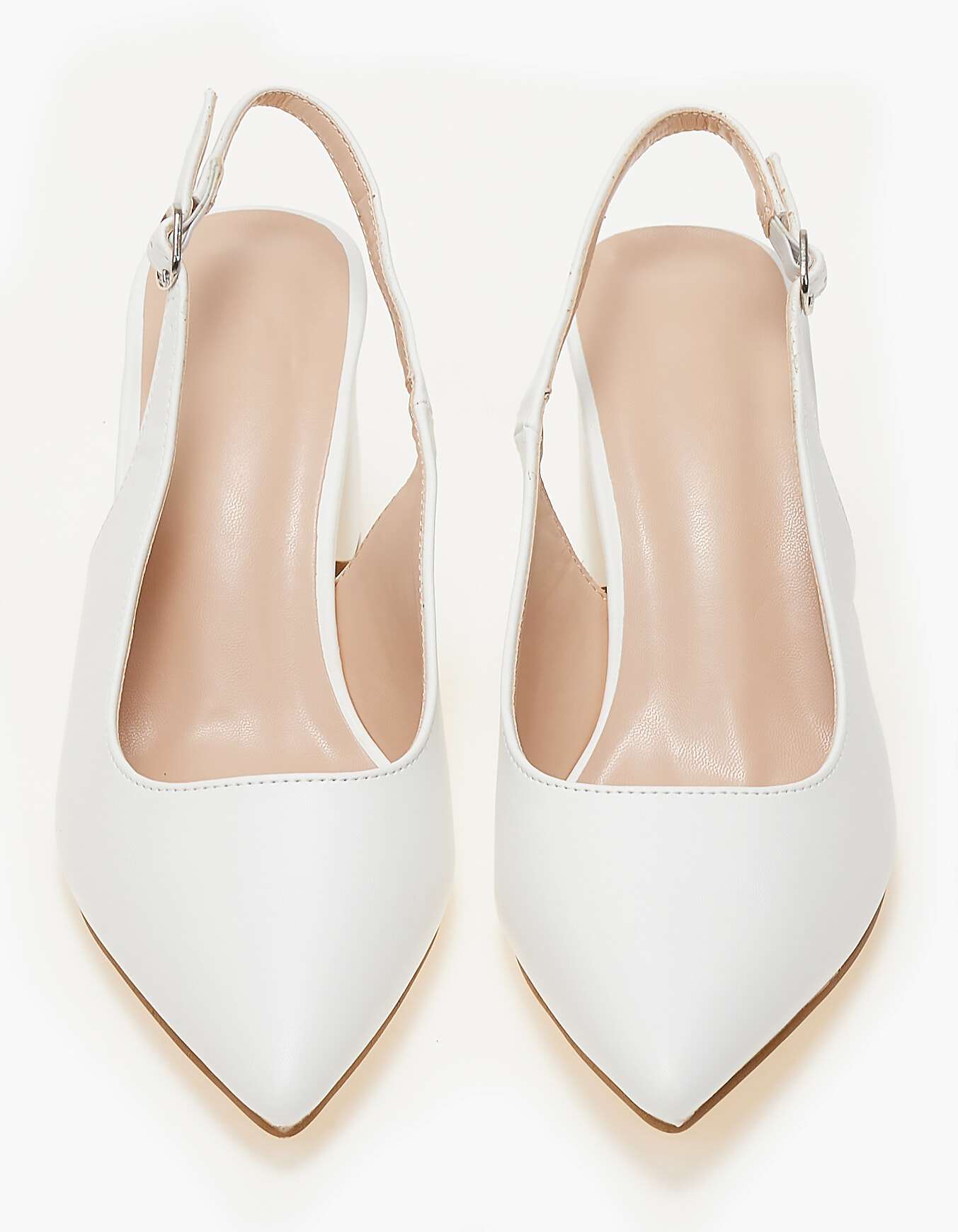 Open heel μυτερές γόβες με χοντρό τακούνι - Λευκό φωτογραφία