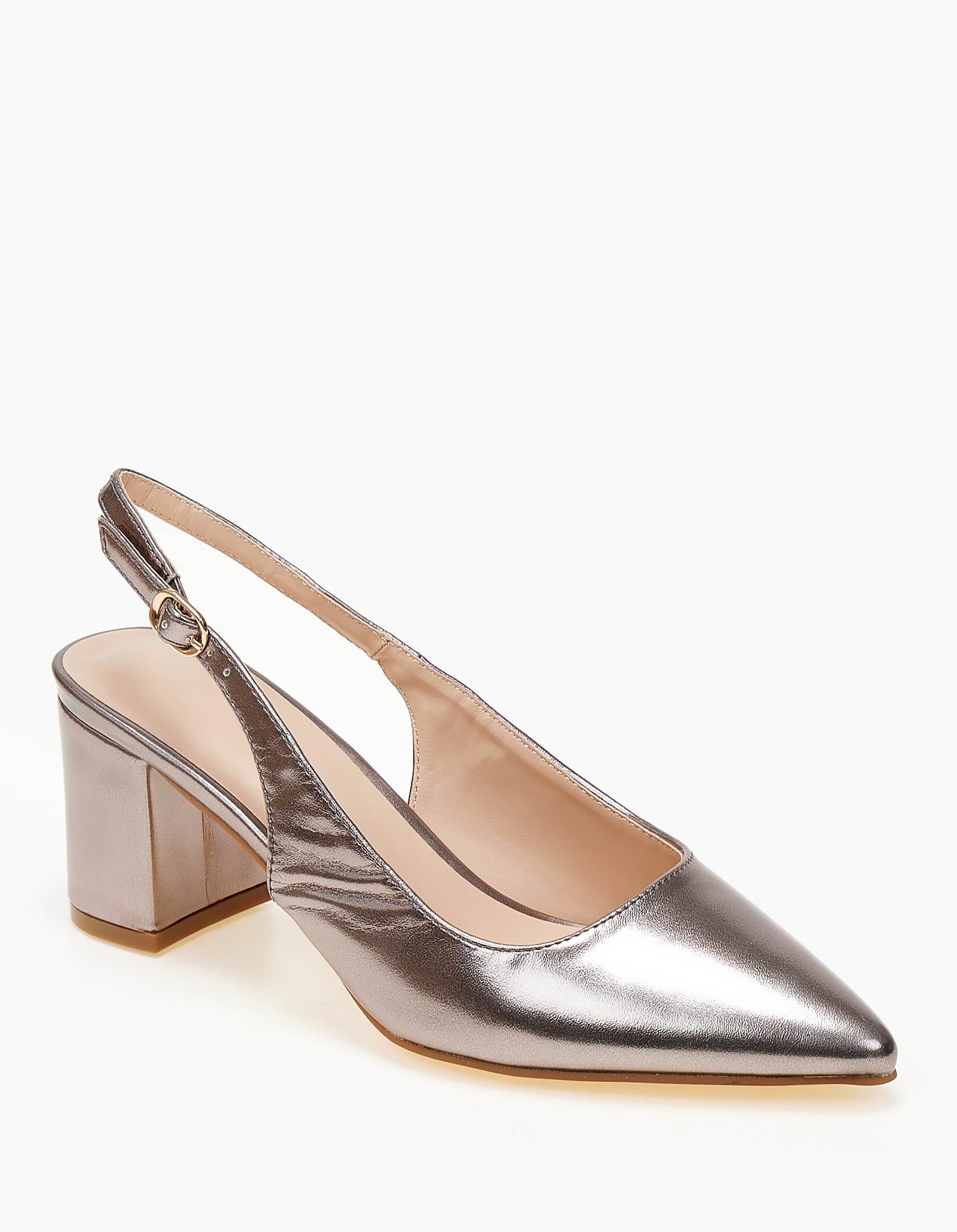 Open heel μυτερές γόβες με χοντρό τακούνι - Γκρι φωτογραφία