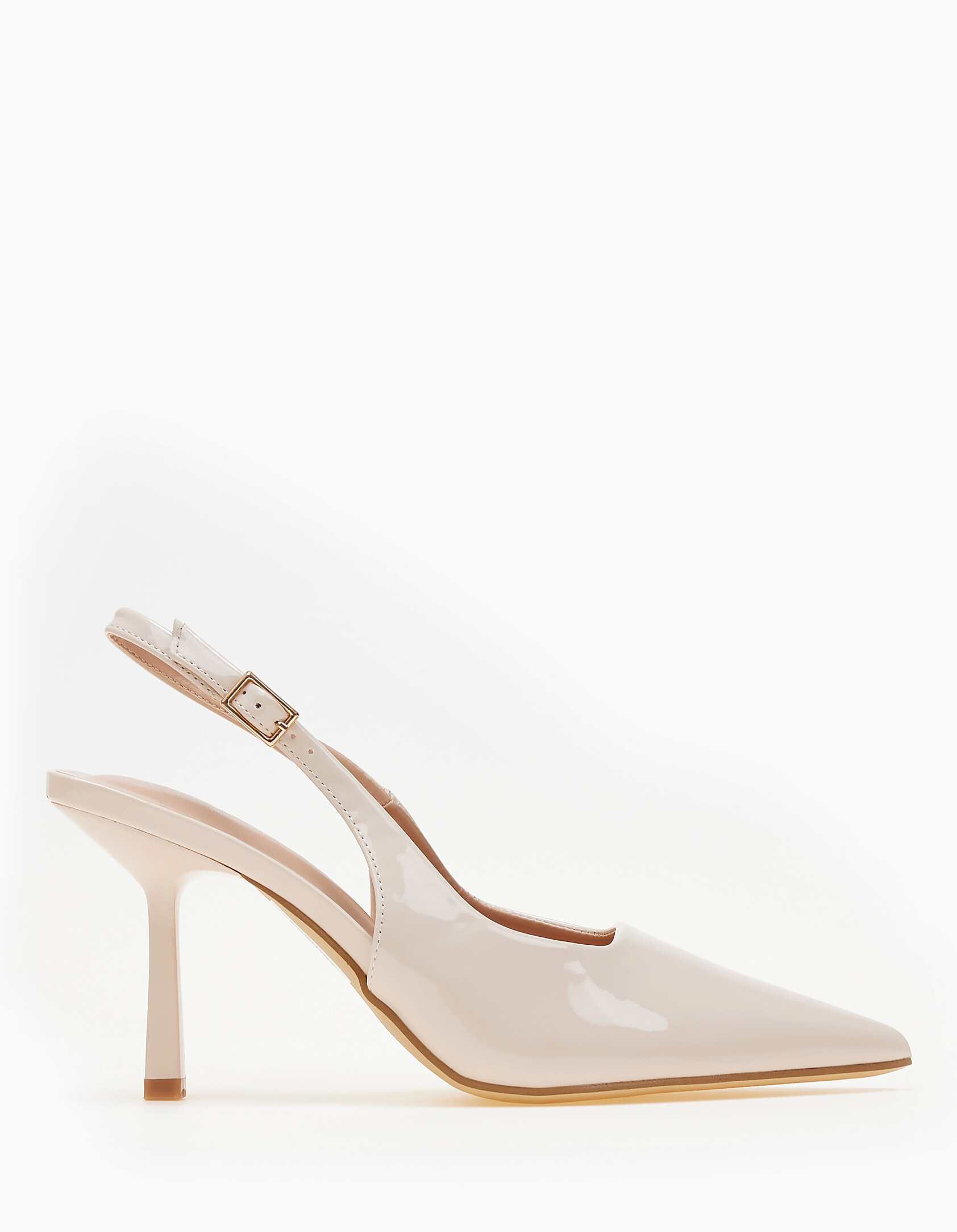 Γόβες open heel μυτερές με λεπτό τακούνι - Μπεζ