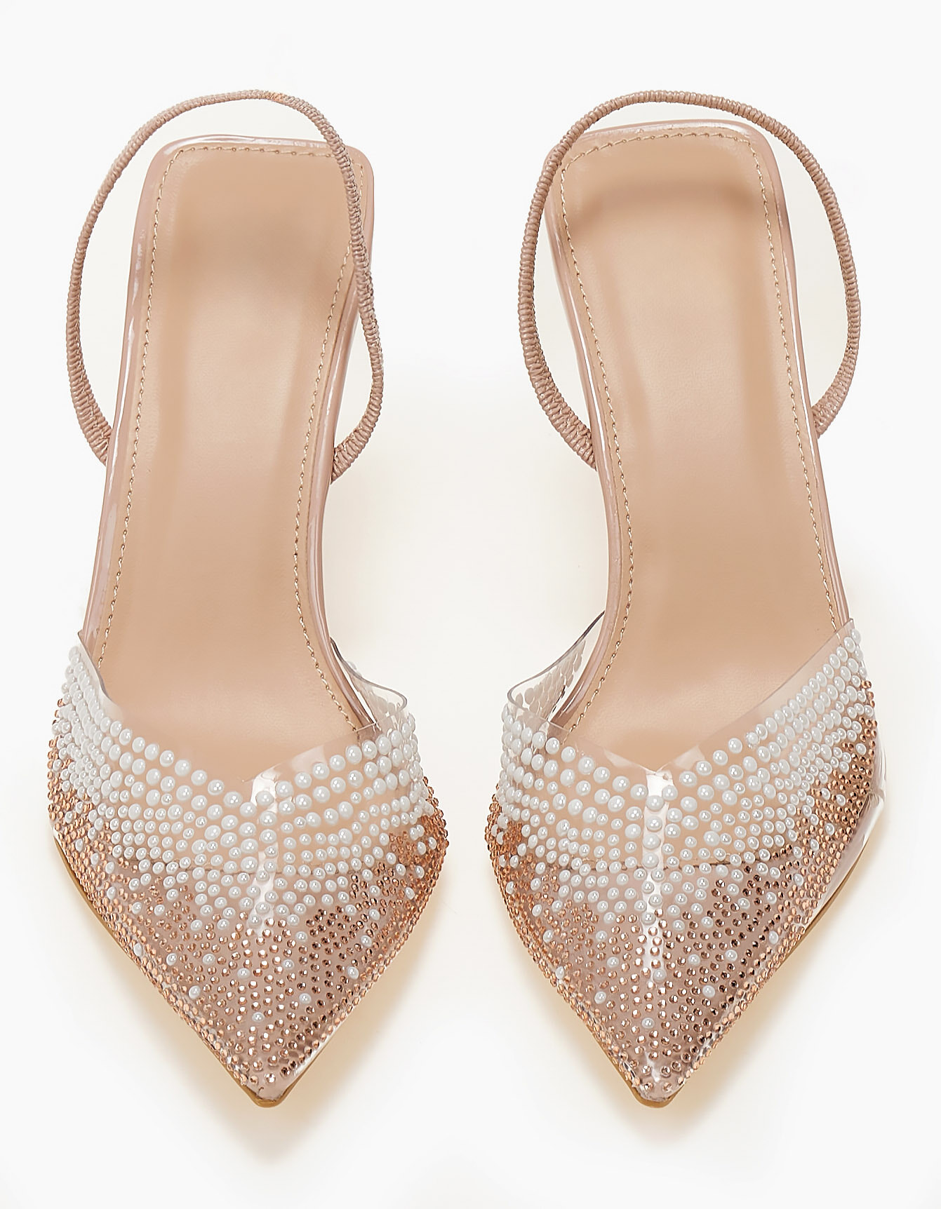 Ψηλές γόβες με διαφάνεια και strass - Μπεζ φωτογραφία