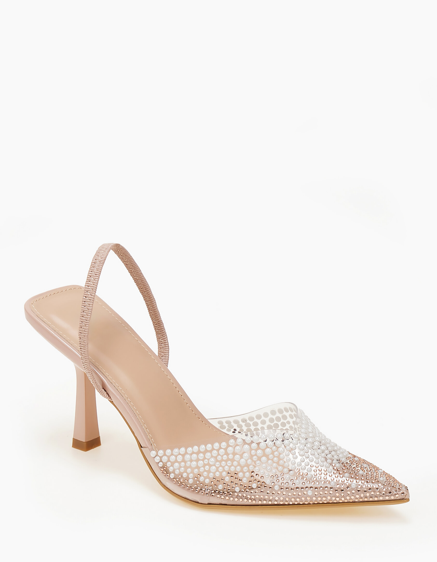 Ψηλές γόβες με διαφάνεια και strass - Μπεζ φωτογραφία