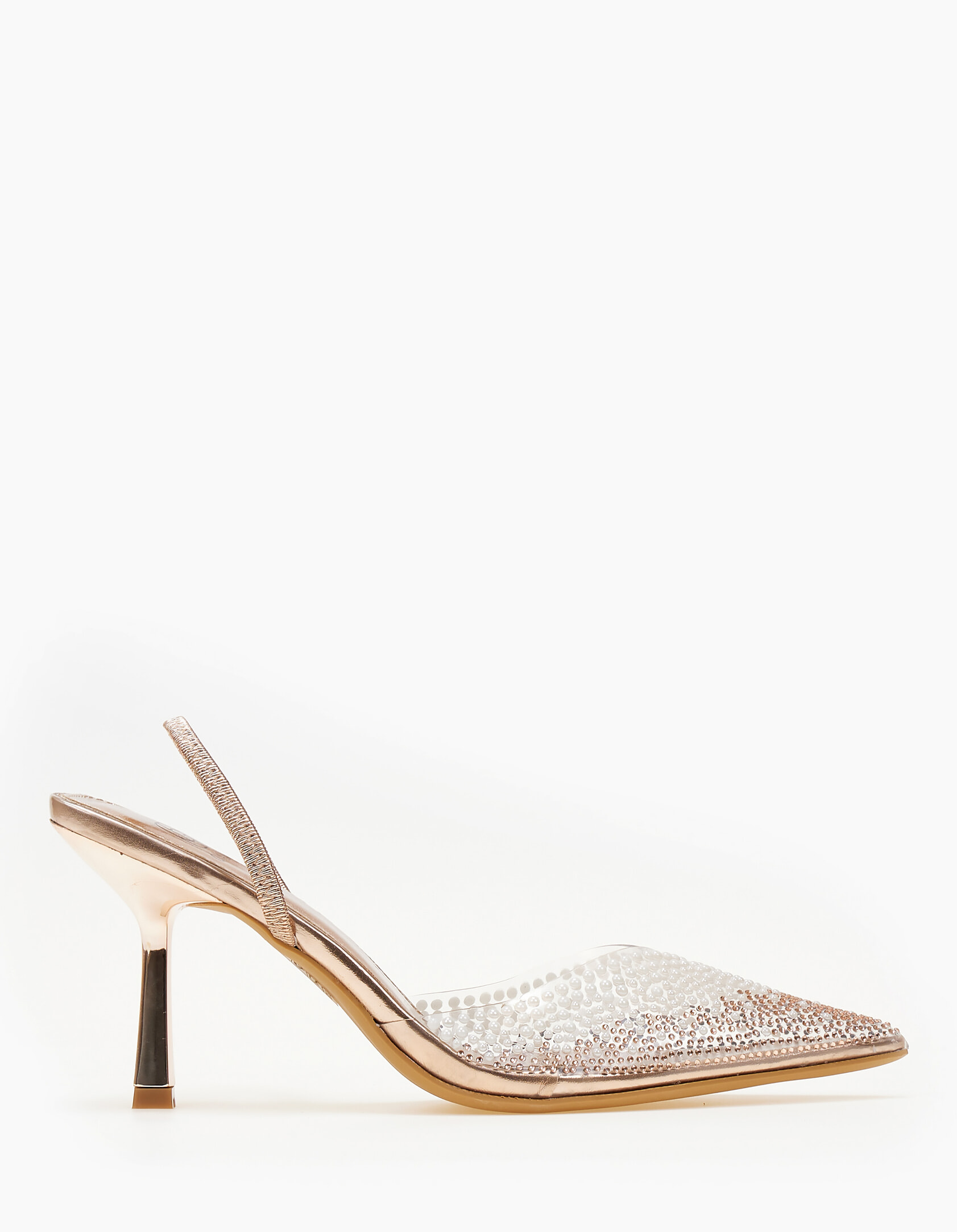 Ψηλές γόβες με διαφάνεια και strass - Rose Gold