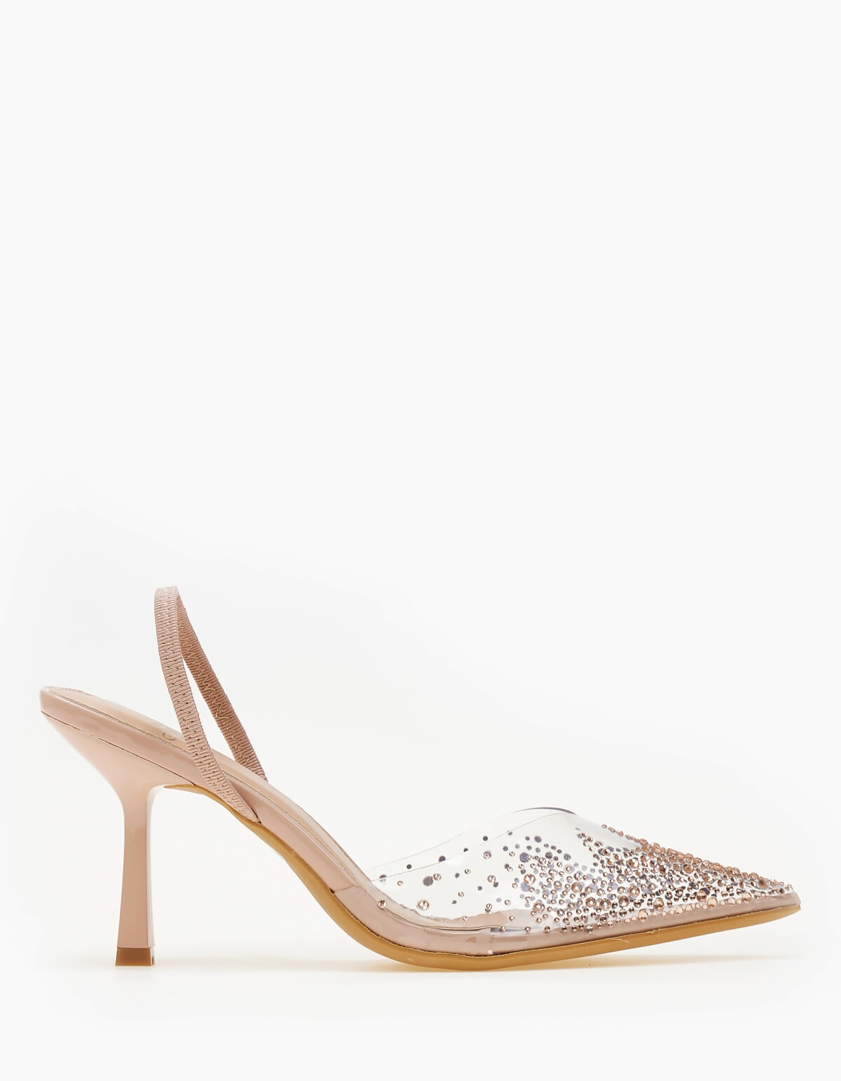 Μυτερές γόβες με strass και διαφάνεια - Μπεζ