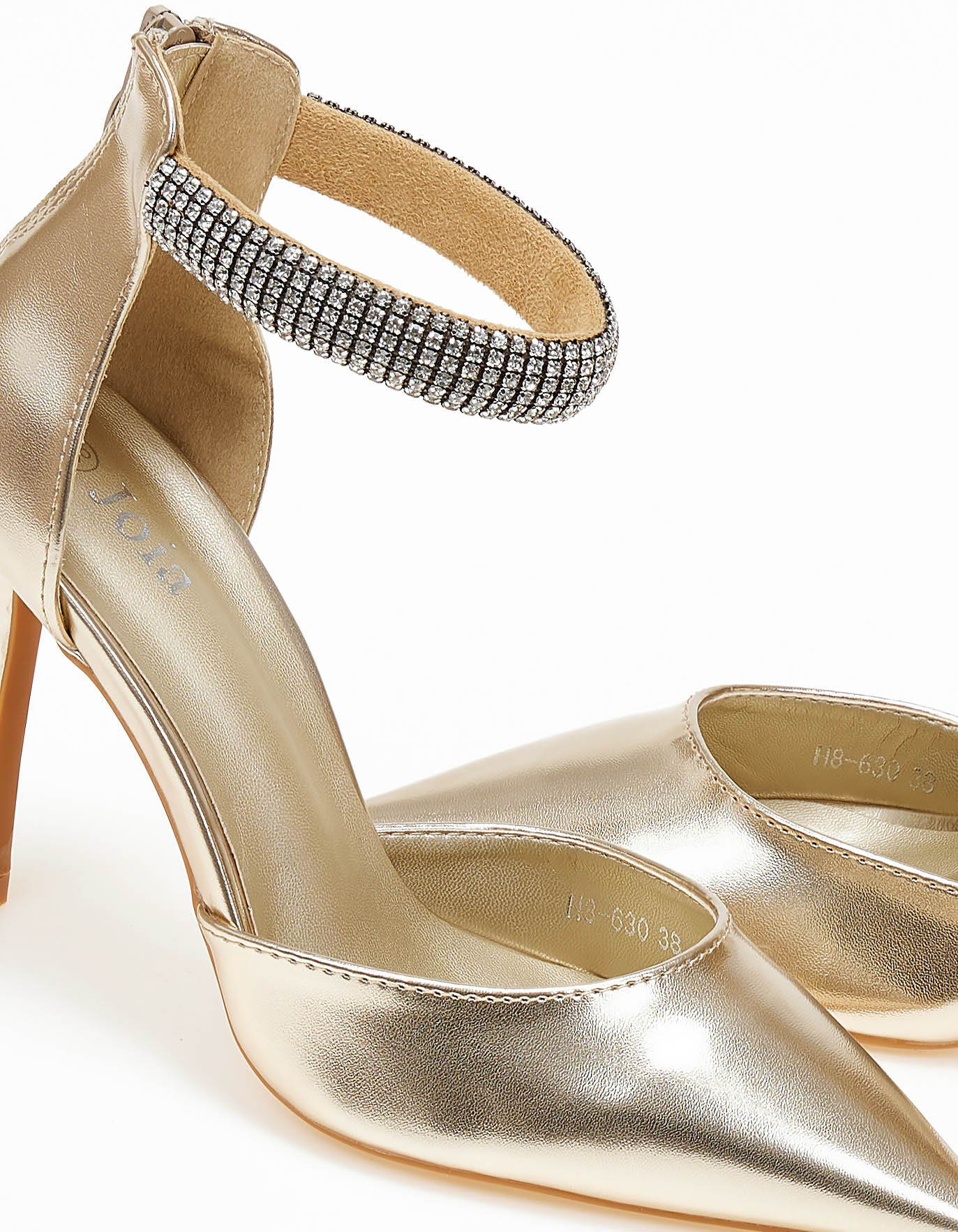 Ψηλές γόβες με λουράκι στράς - Χρυσό φωτογραφία