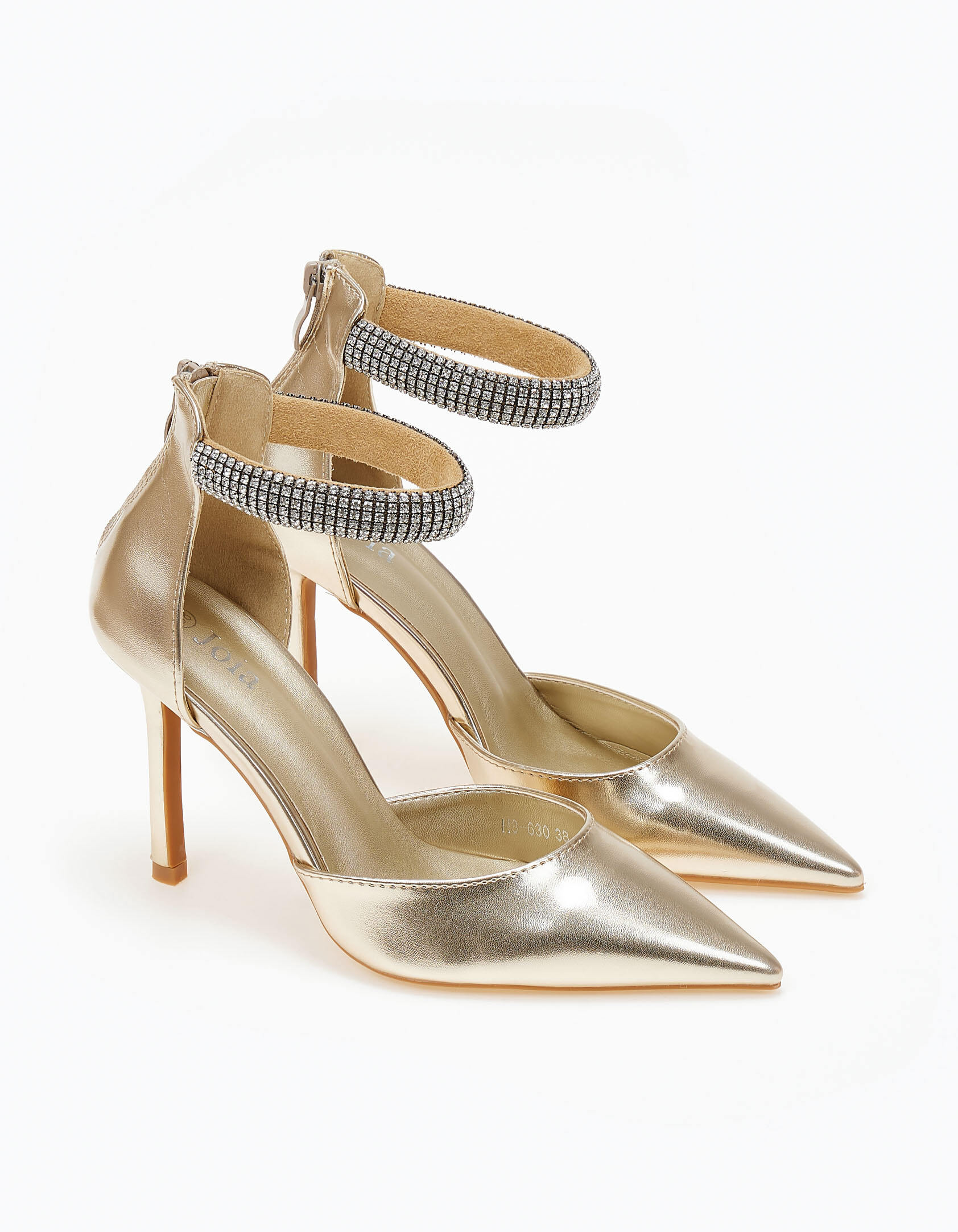 Ψηλές γόβες με λουράκι στράς - Χρυσό φωτογραφία