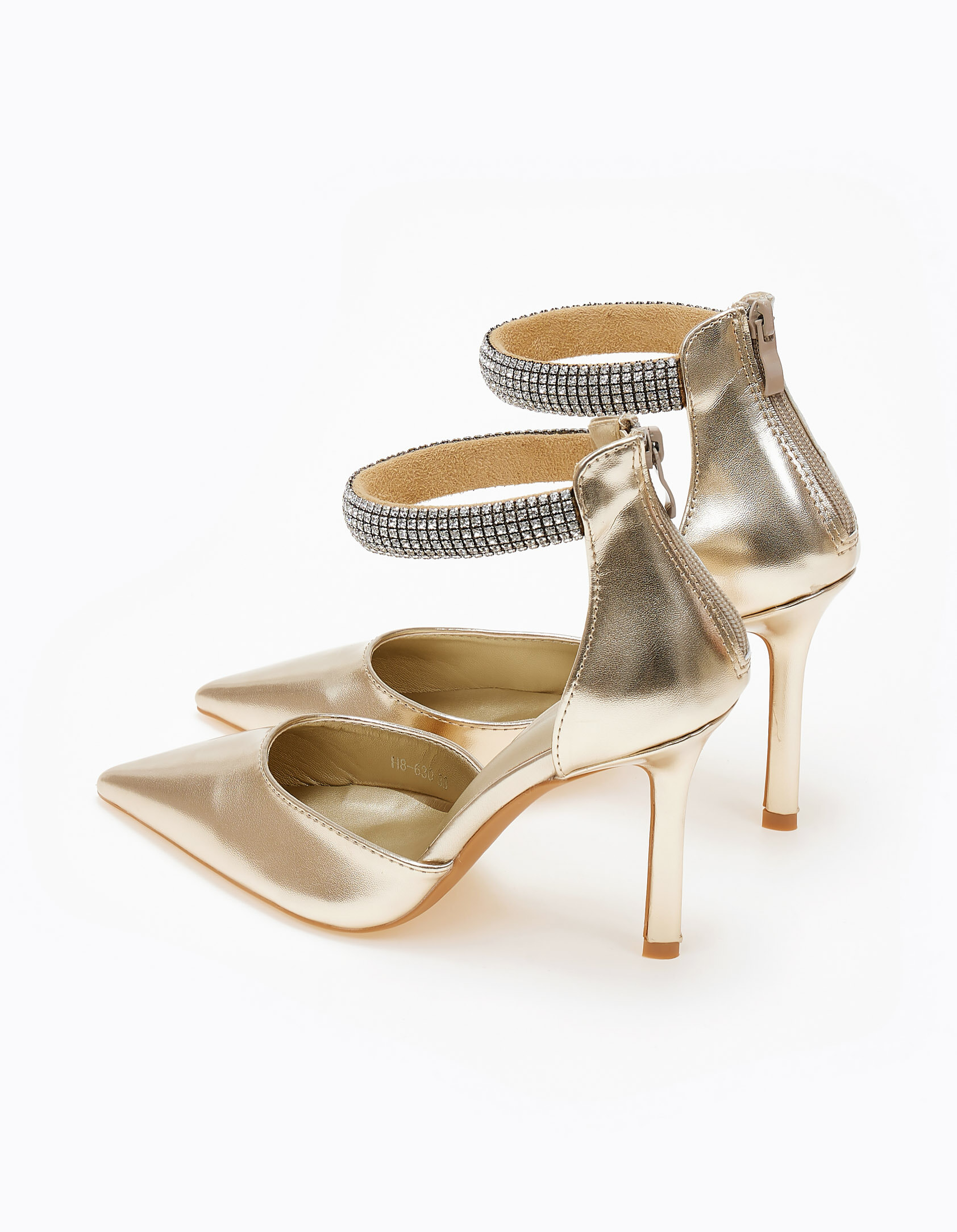 Ψηλές γόβες με λουράκι στράς - Χρυσό φωτογραφία