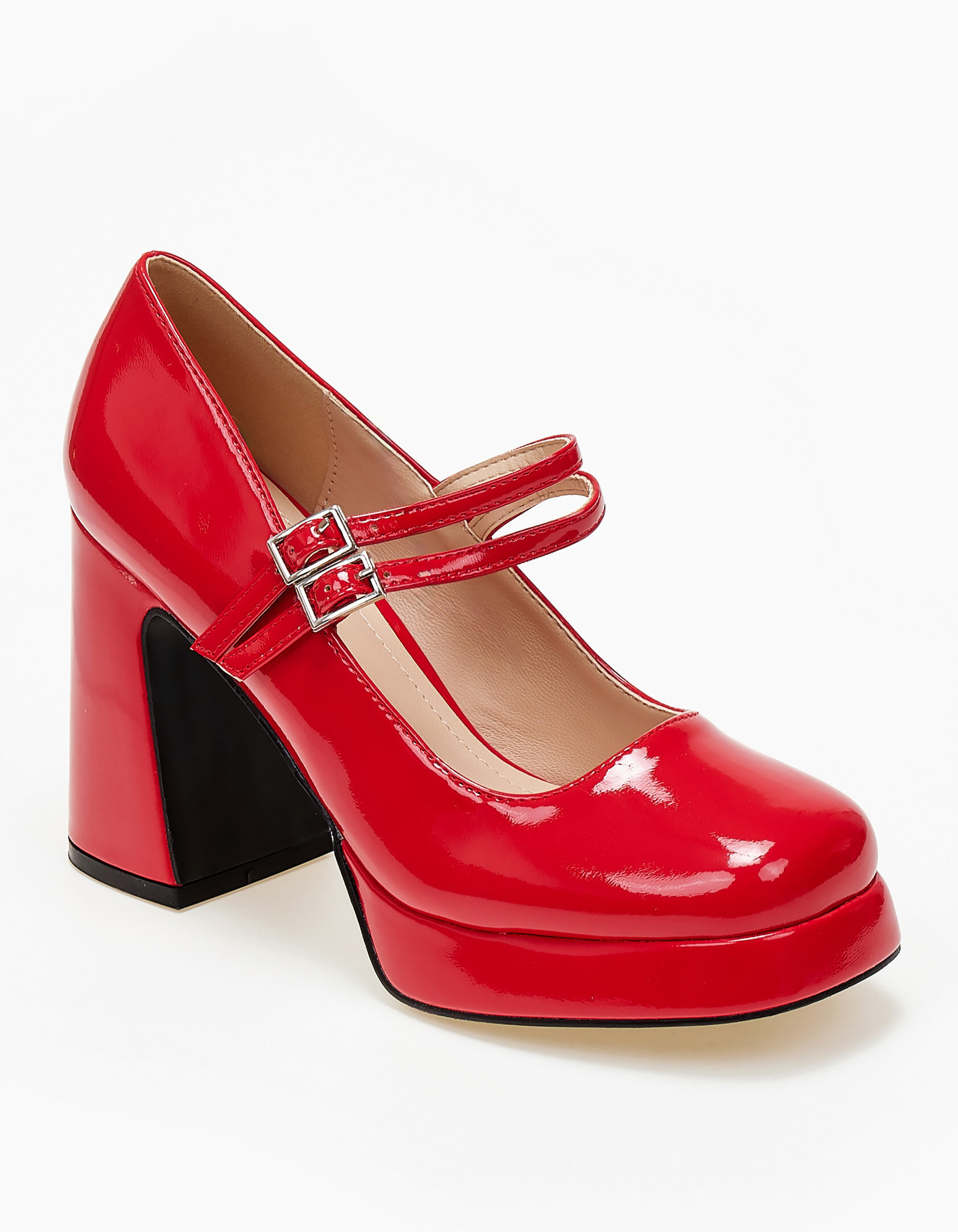 Ψηλές γόβες με φιάπα και χοντρό τακούνι - Κόκκινο