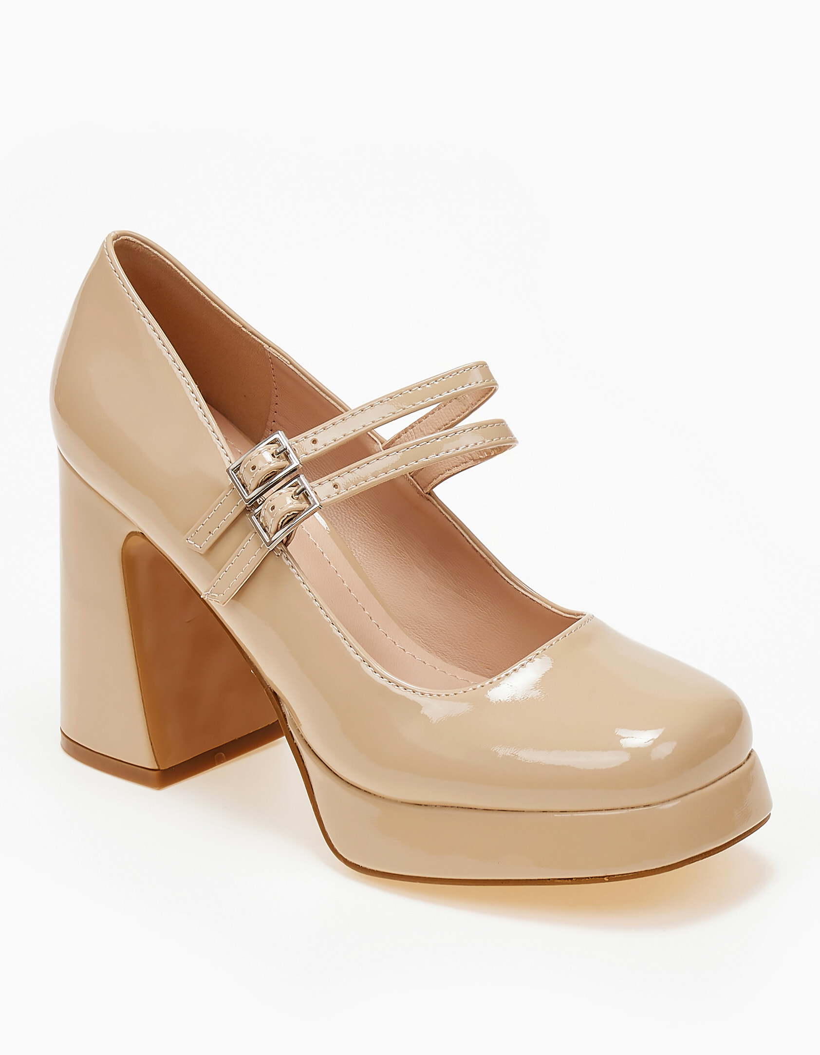 Ψηλές γόβες με φιάπα και χοντρό τακούνι - Μπεζ