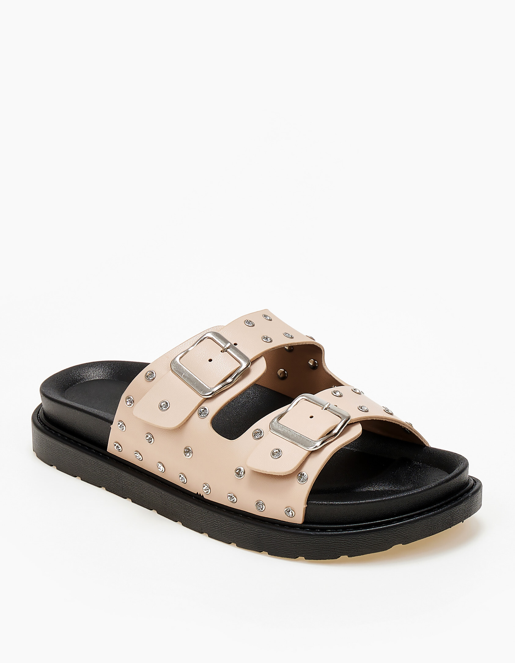 Σανδάλια flatform με τρουκς και στρας - Nude