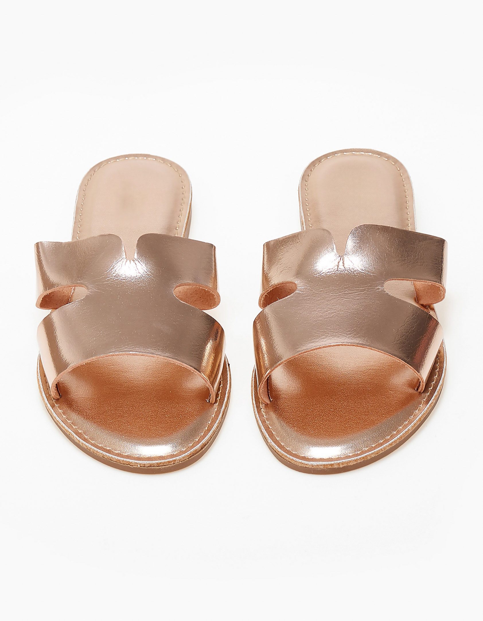 Φλατ εξώφτερνα σανδάλια με φάσα και ανοίγματα - Rose Gold