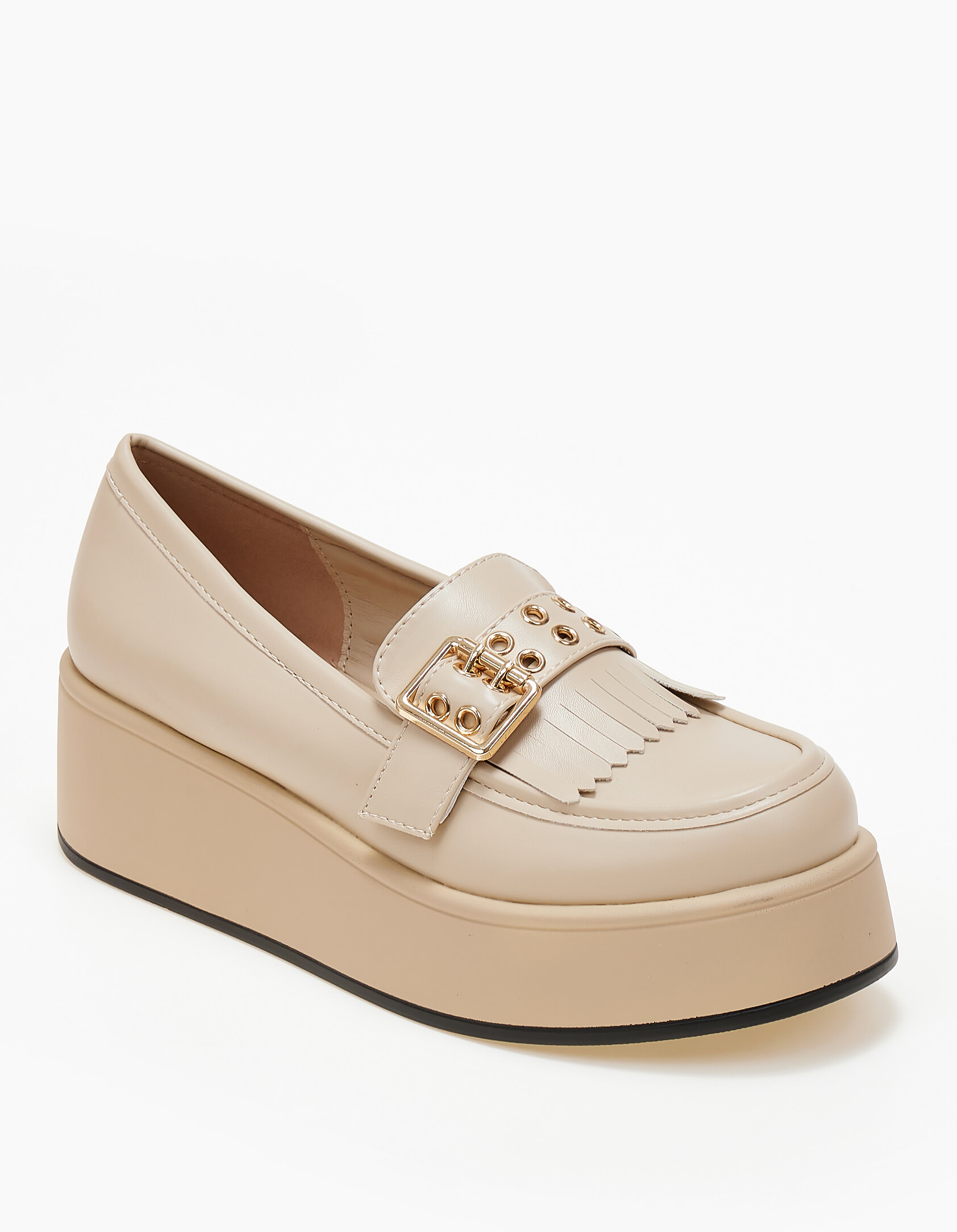 Γυναικεία loafers με πλατφόρμα και τρουκς - Μπεζ φωτογραφία