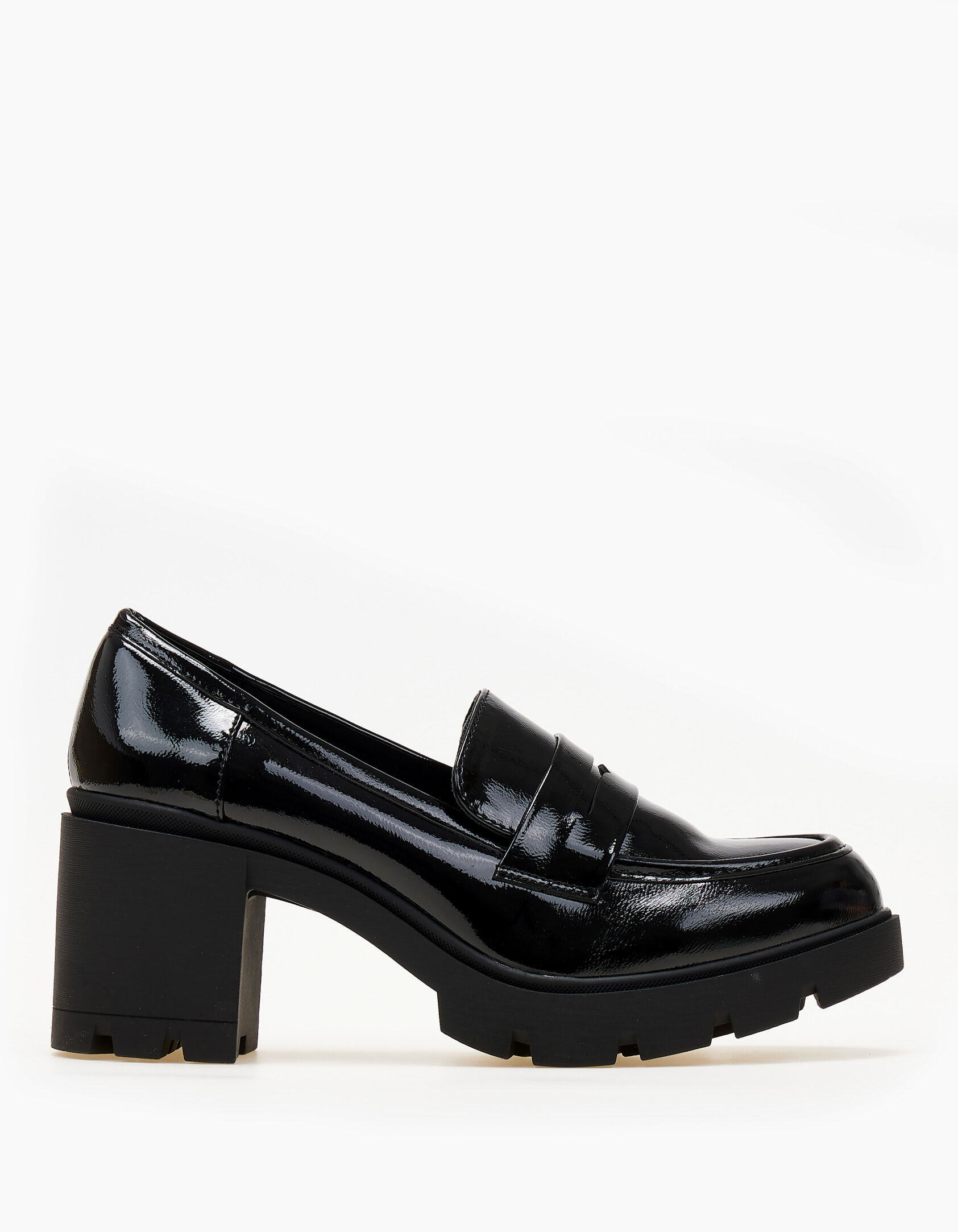 Loafers λουστρίνι με ψηλό τακούνι - Μαύρο