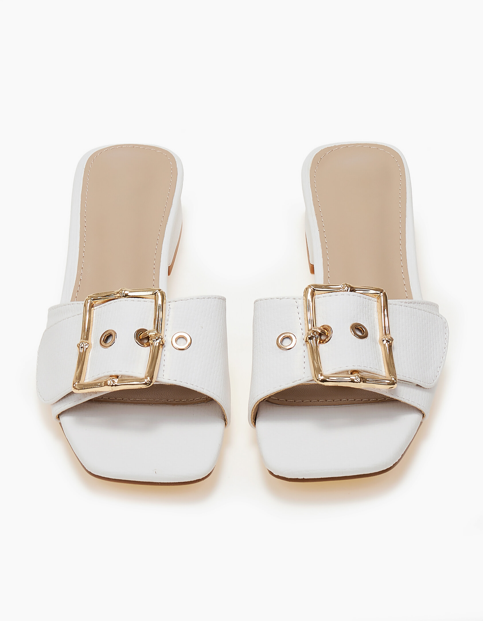 Χαμηλά mules με αγκράφα - Λευκό φωτογραφία